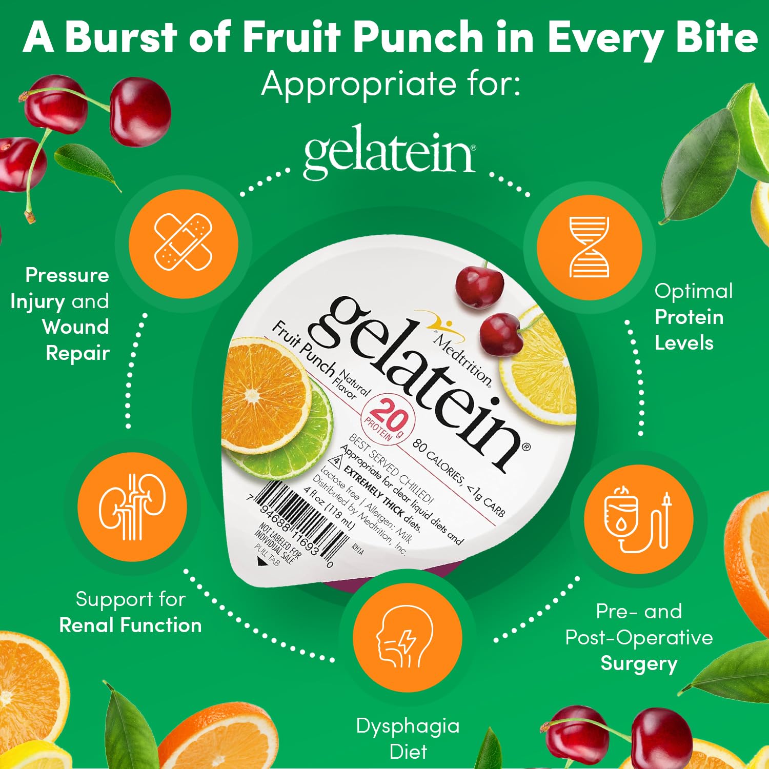Gelatein Medtrition Fruit Punch réfrigéré pour meilleur goût et texture.