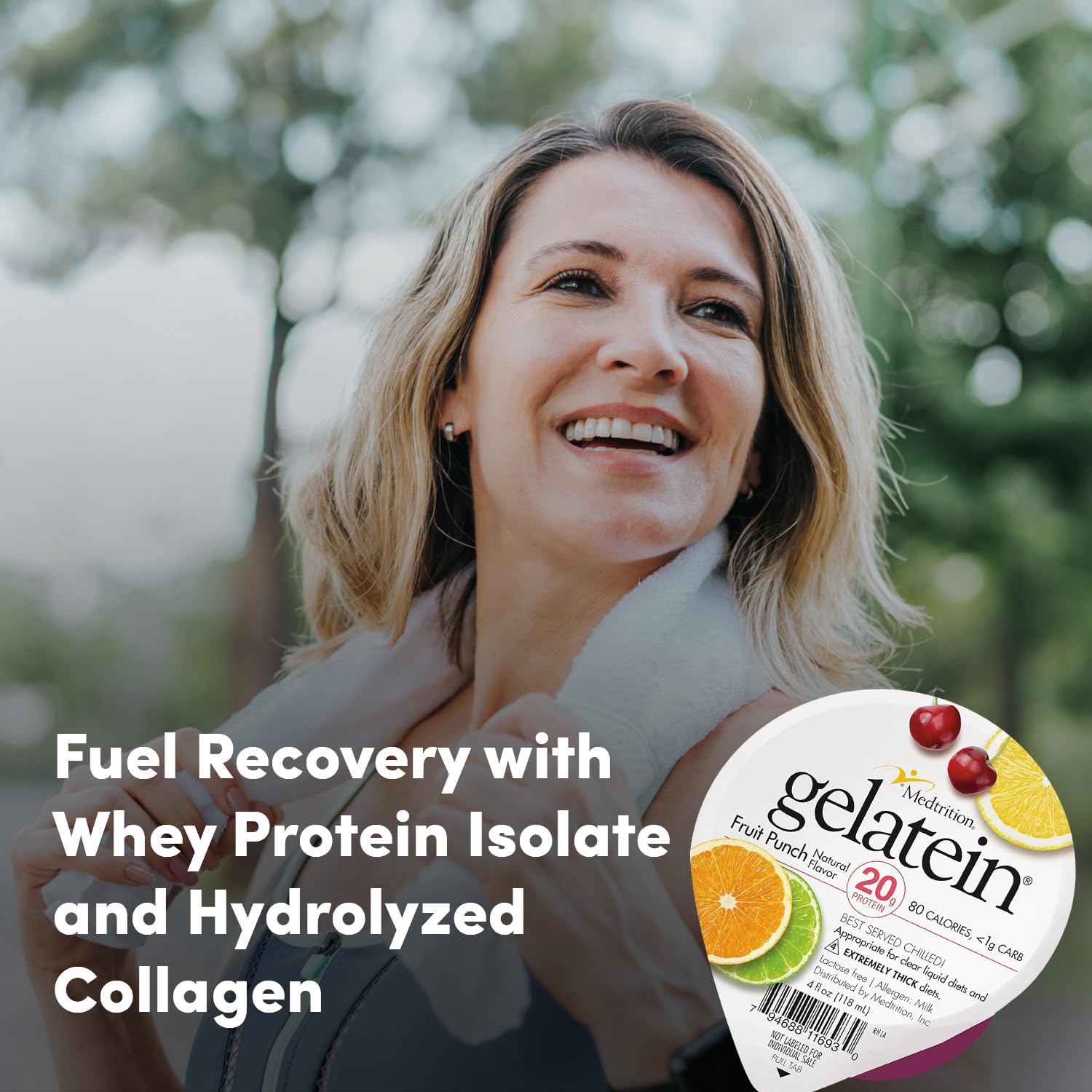 Gelatein Medtrition Fruit Punch adapté aux régimes sans lactose et sans gluten.