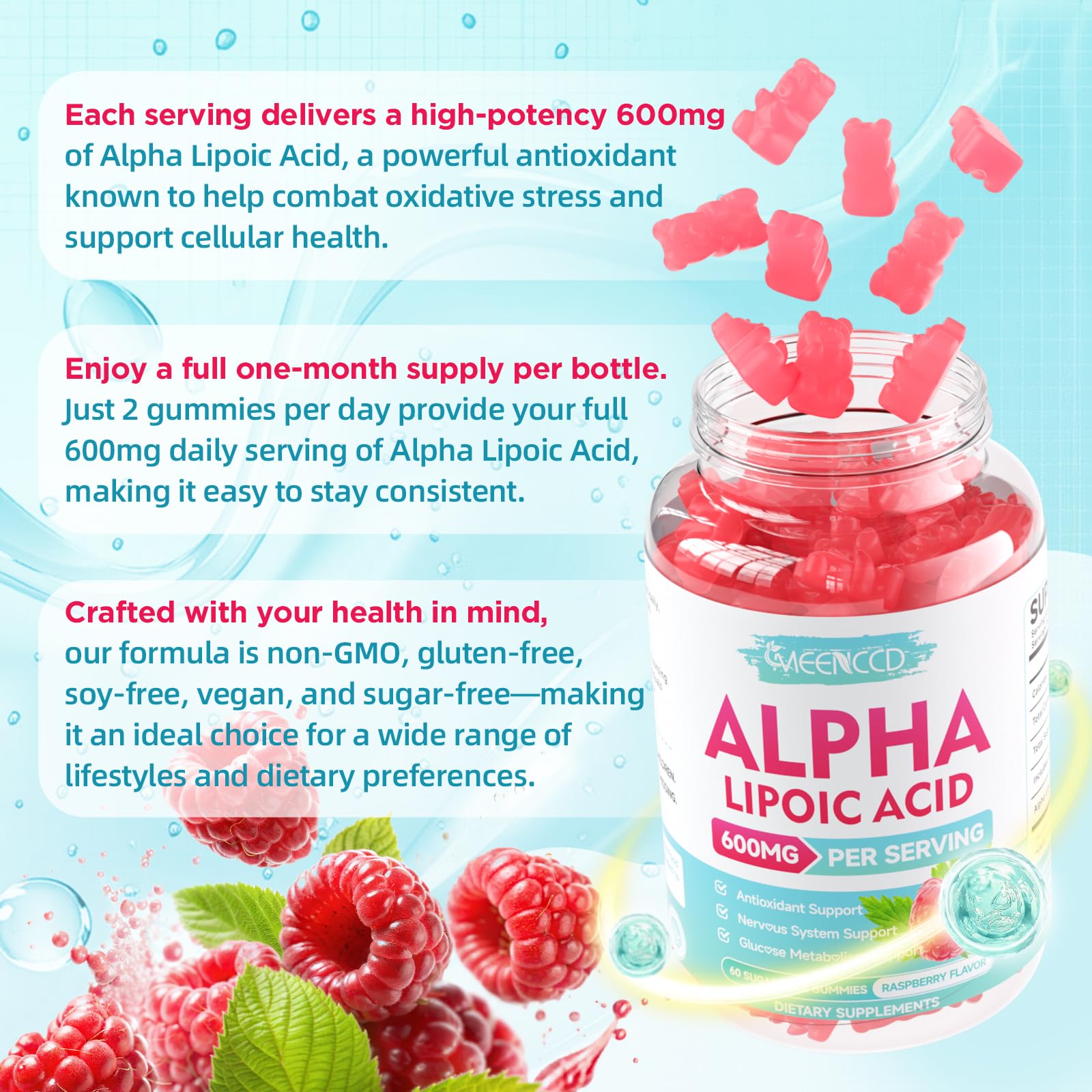 MEENCCD Alpha Lipoic Acid Gummies - absorption optimisée pour de meilleurs résultats.