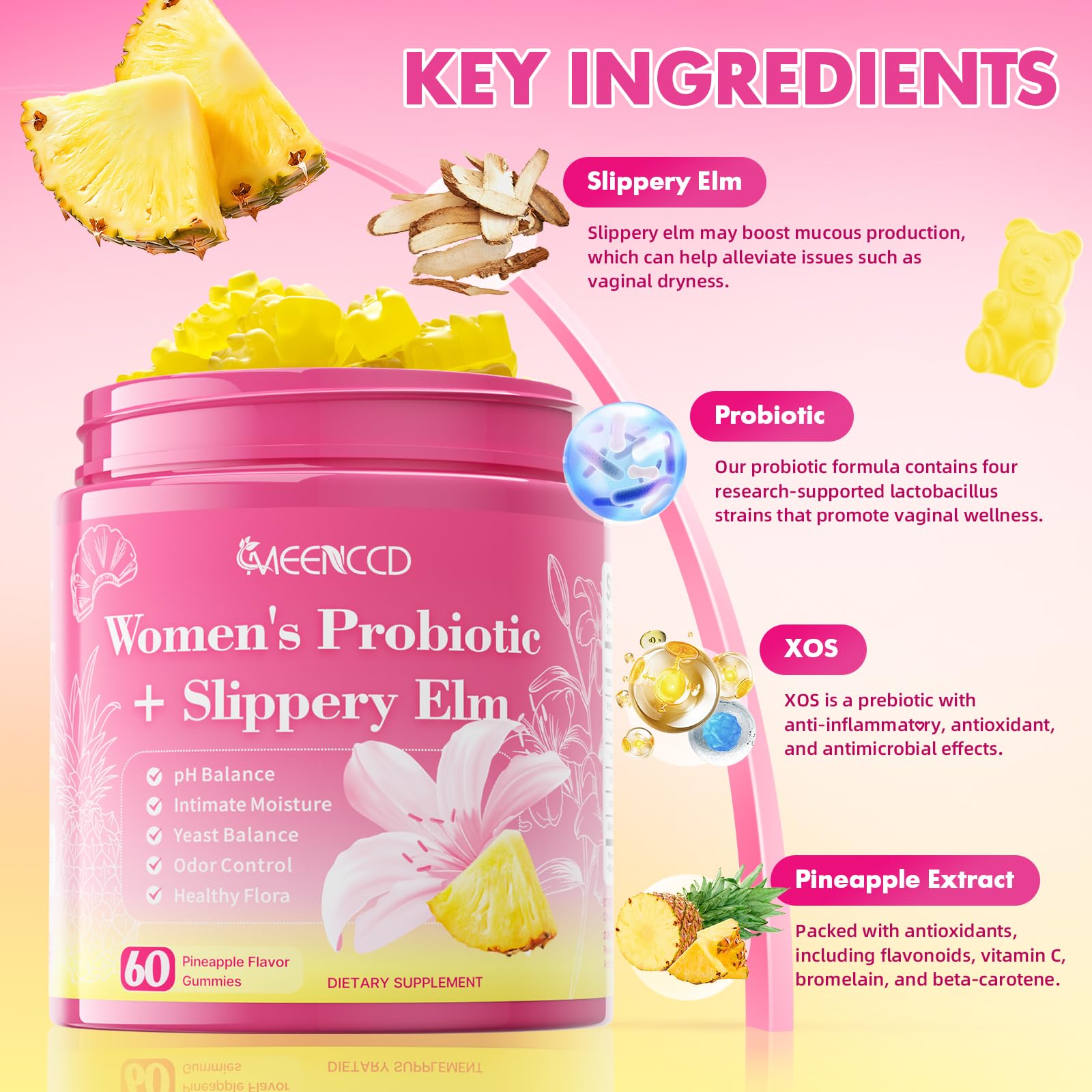 MEENCCD Probiotiques + prébiotiques: soutien du microbiome intestinal et intime.