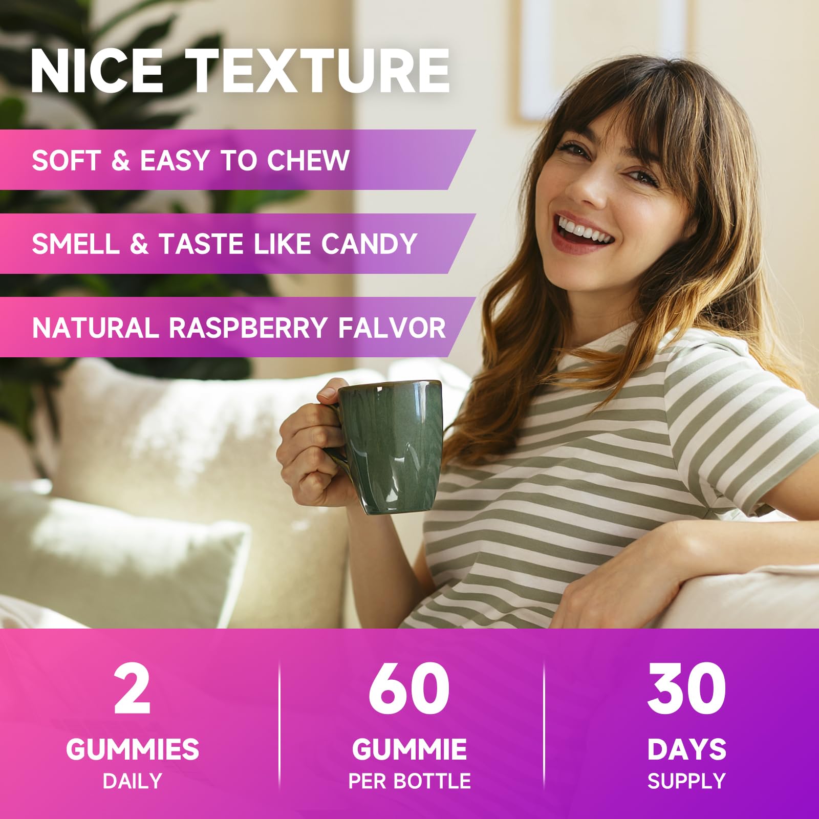 MEENCCD L-Lysine Gummies - emballage détaillé montrant les informations et avantages.