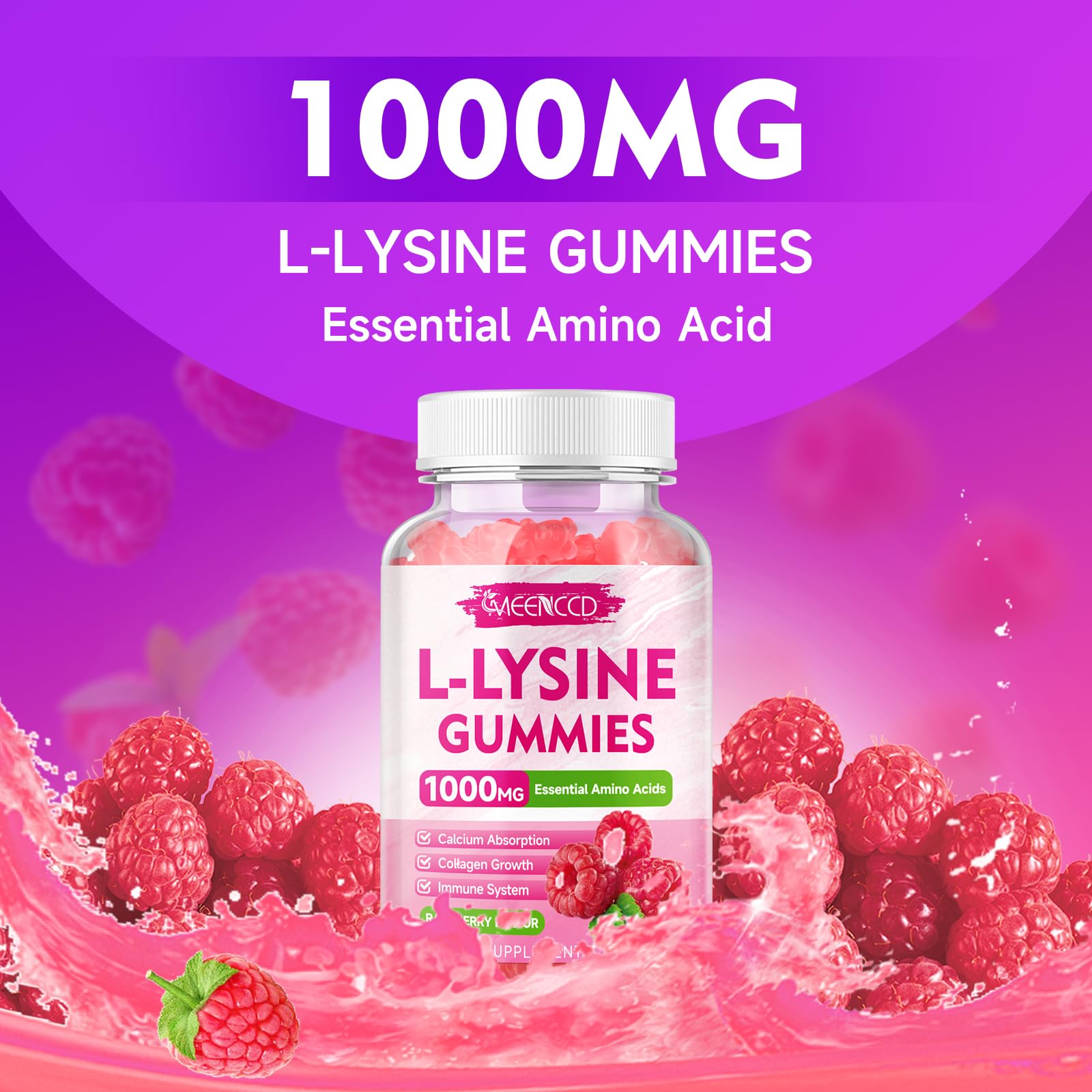 MEENCCD L-Lysine Gummies - utilisation quotidienne facile et agréable.