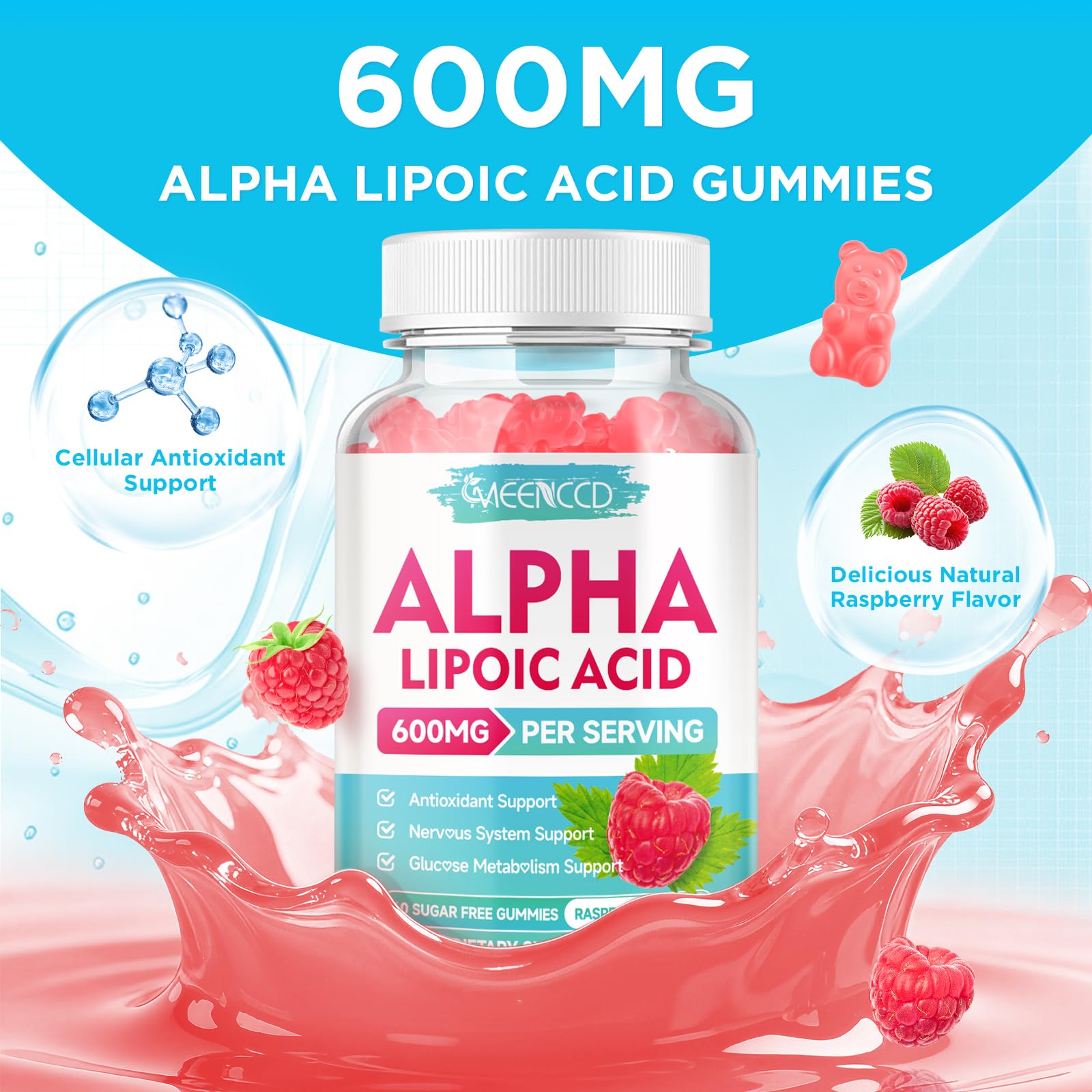 MEENCCD Alpha Lipoic Acid Gummies - sans gluten et sans soja.