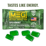 MEG Gomme Menthe pièce unique, 100 mg caféine, absorption rapide.