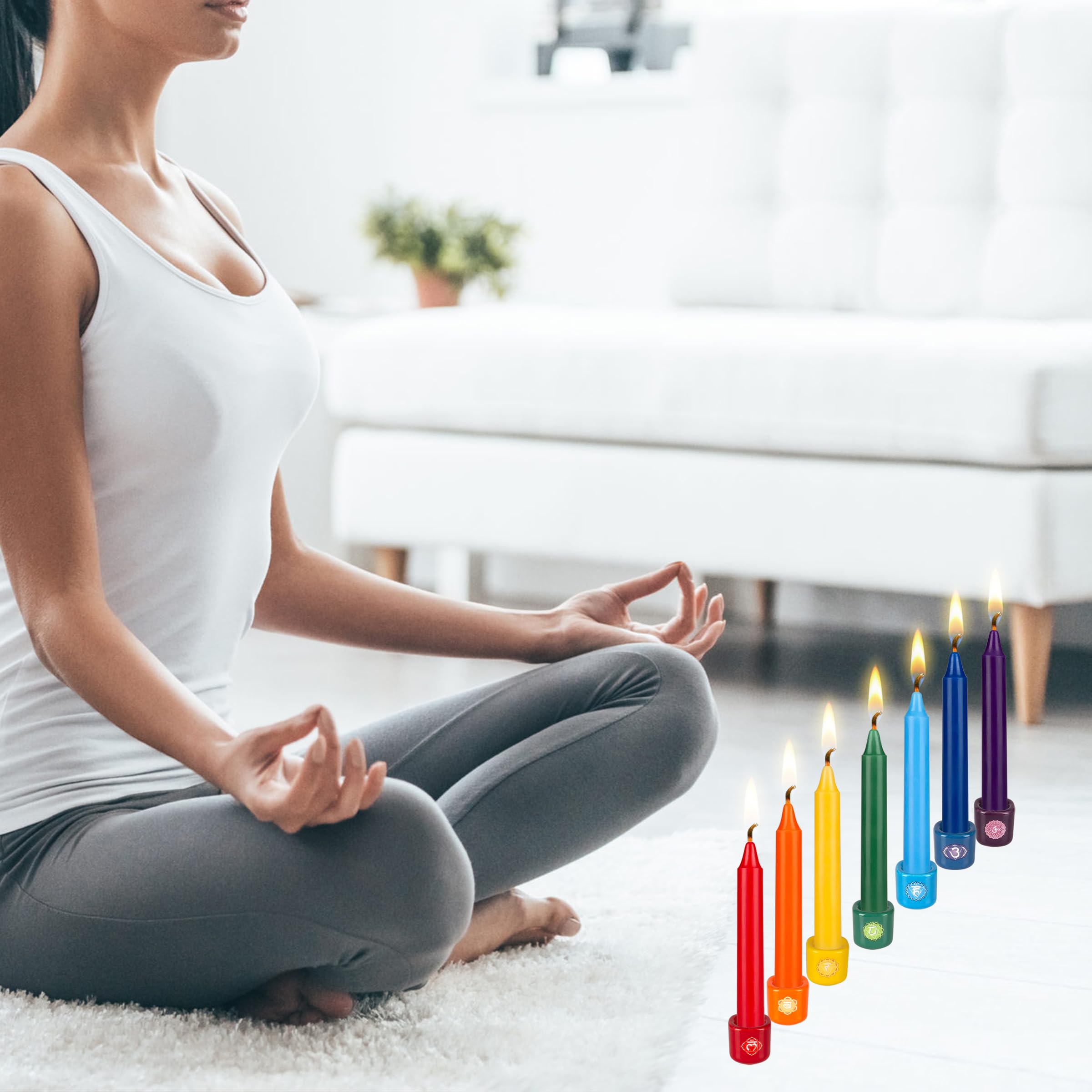 Bougie Mega Candles chakra verte pour équilibre et respiration.