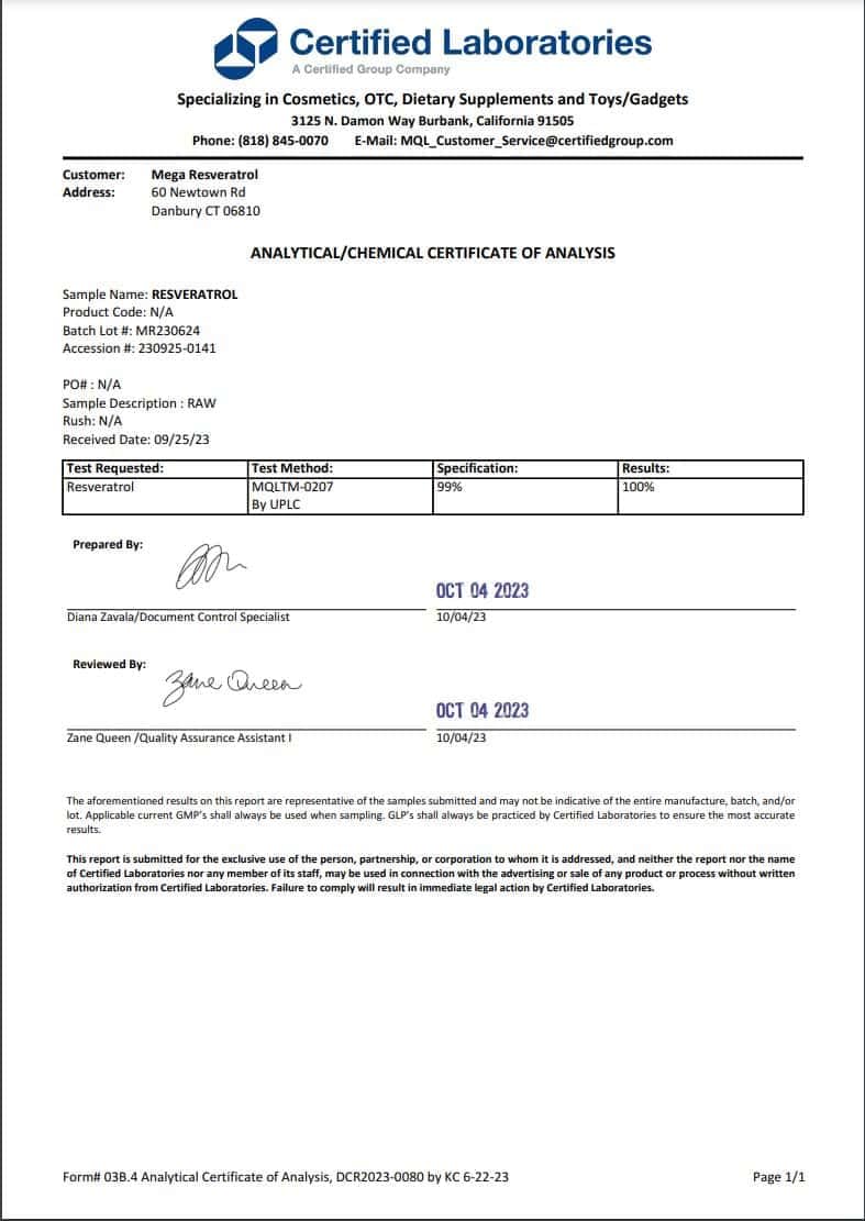 Mega Resveratrol — laboratoire américain certifié garantissant des standards élevés.