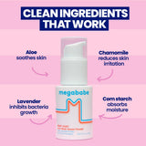 Megababe Poudre apaisante: aloé et camomille pour calmer rougeurs et irritations.