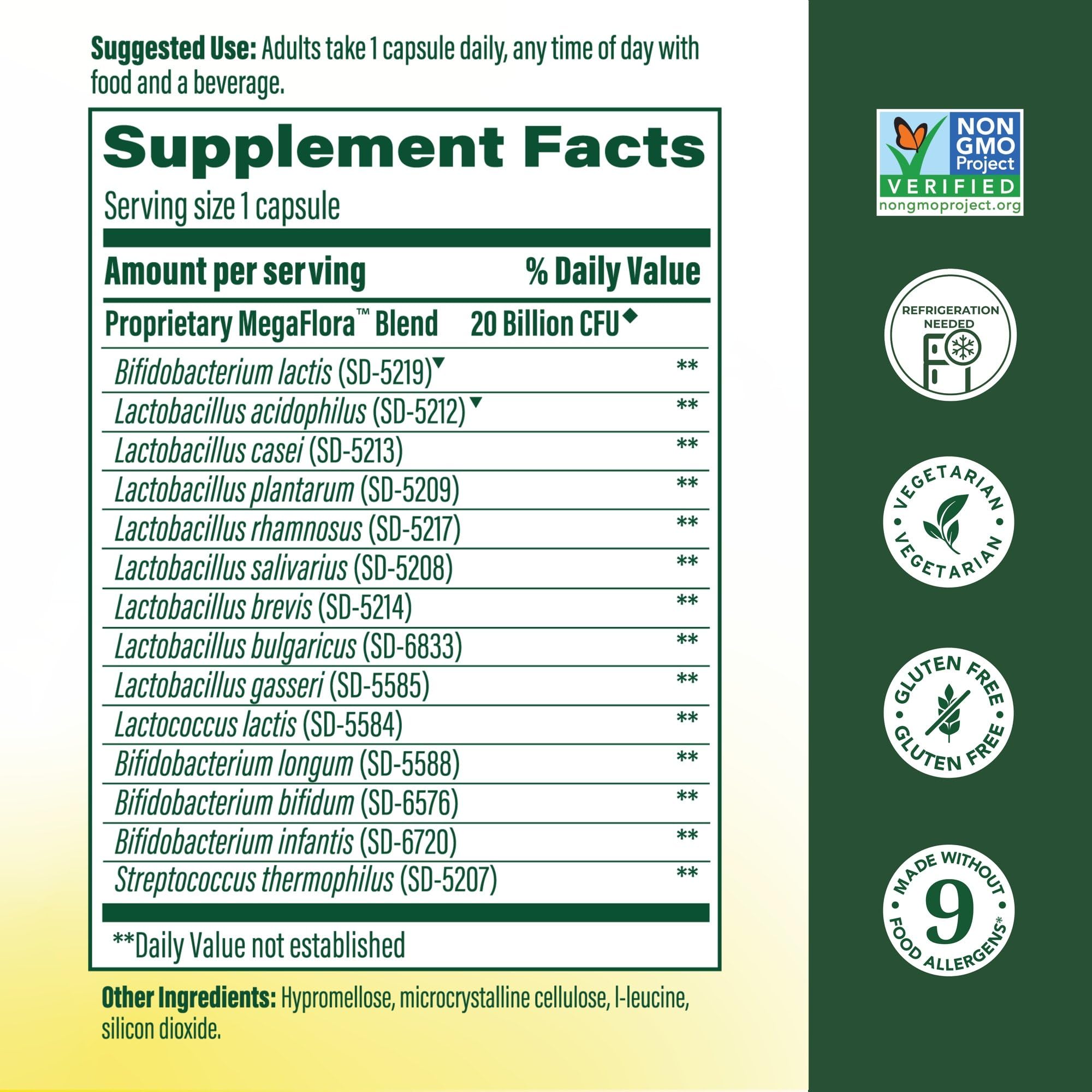 MegaFood MegaFlora Probiotic : capsules faciles à prendre, favorisant le bien-être digestif.