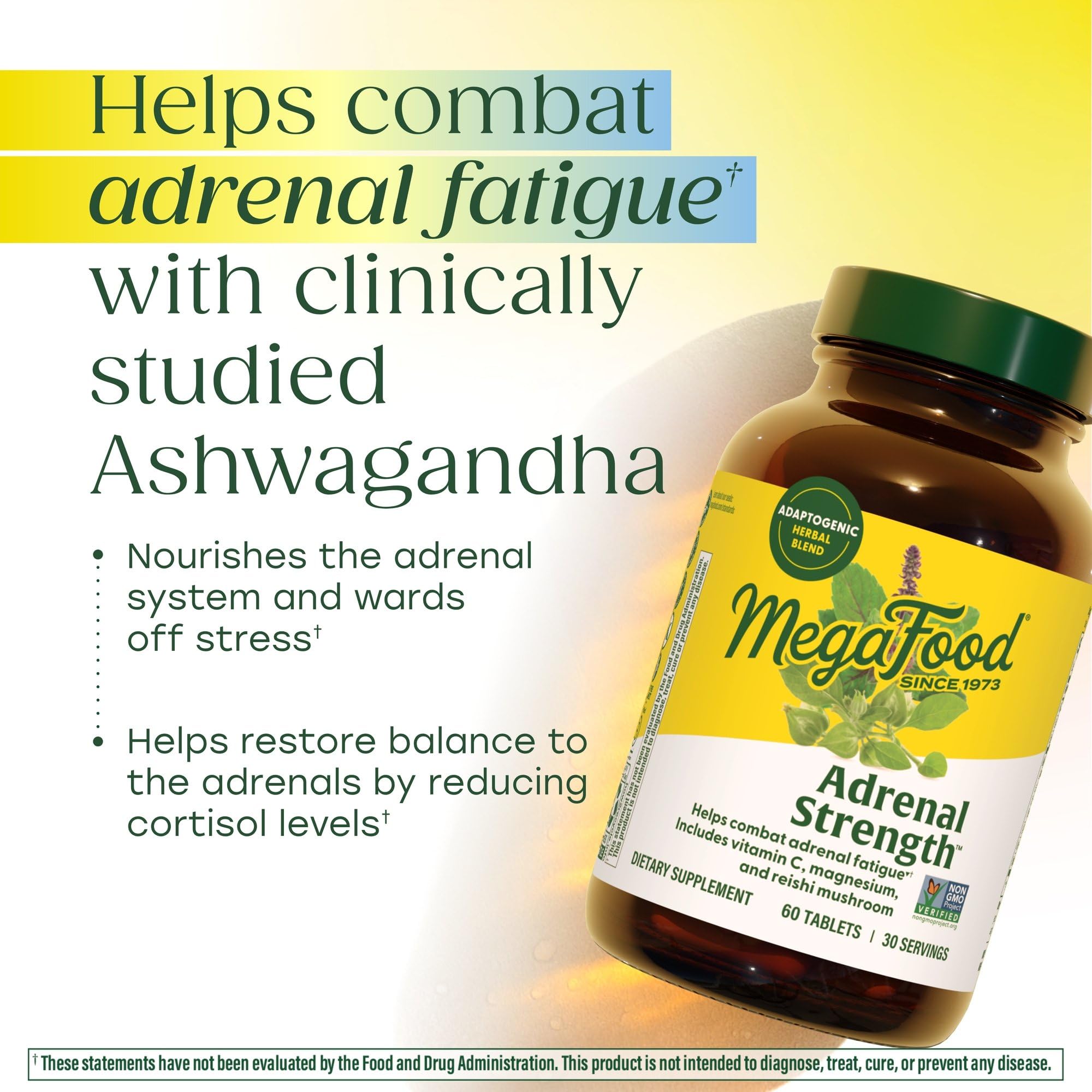 MegaFood Adrenal Strength: comprimés à base d’ashwagandha pour un appui potentiel au stress.