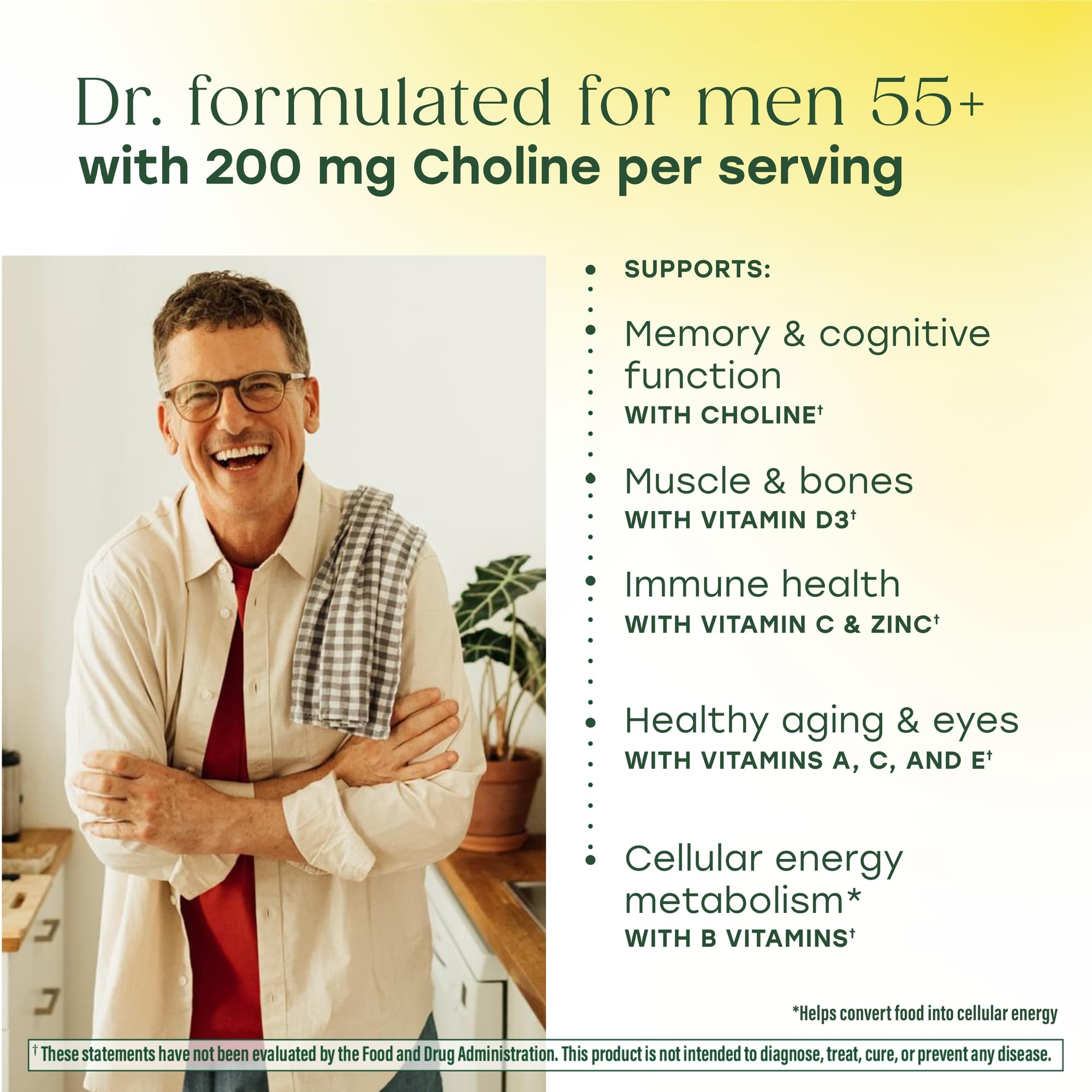 MegaFood Advanced Multivitamin pour homme 55+, Ingrédients clés – B12 méthylé et folates pour le métabolisme.