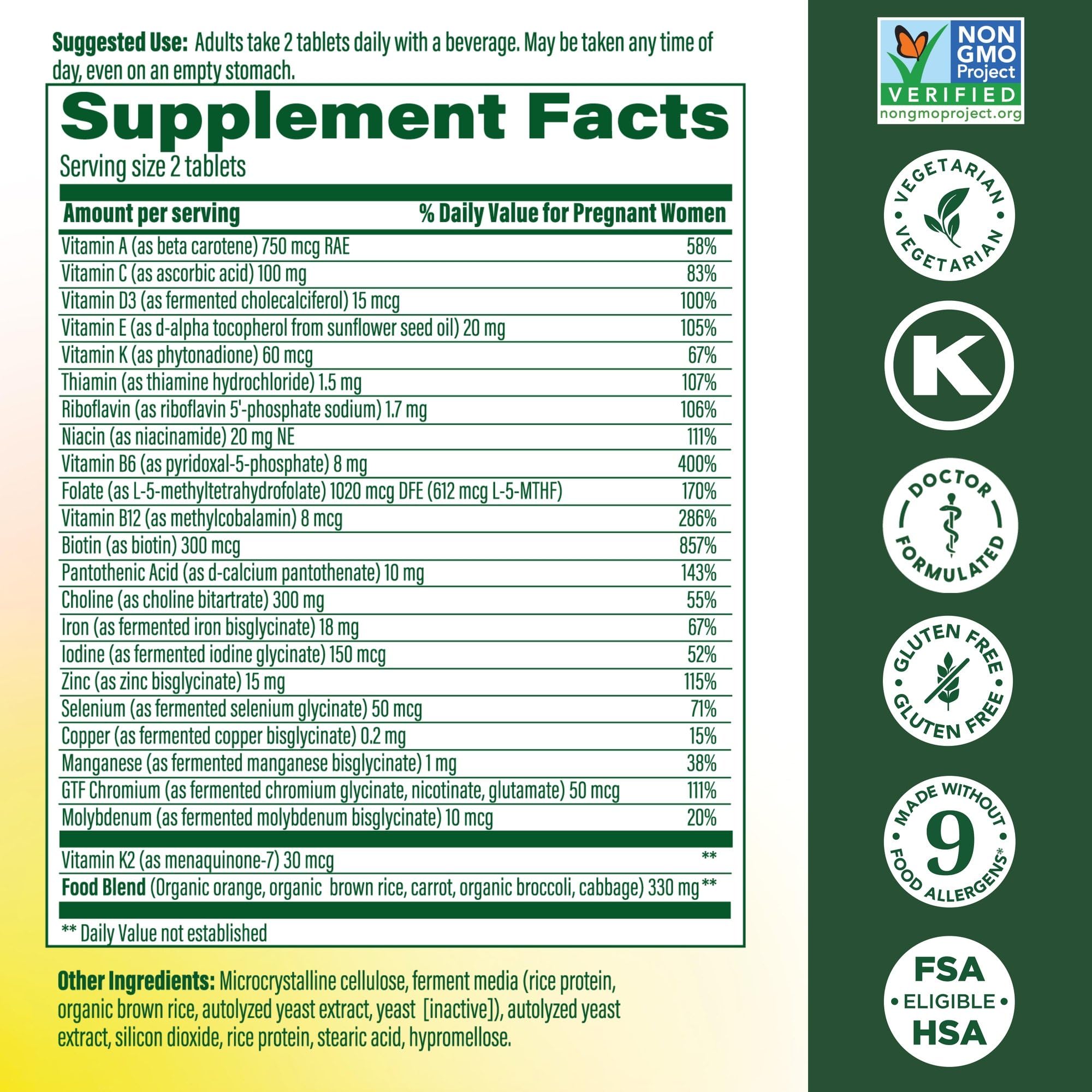 MegaFood Bebe et Moi 2: ingrédients réels dans la formule prénatale