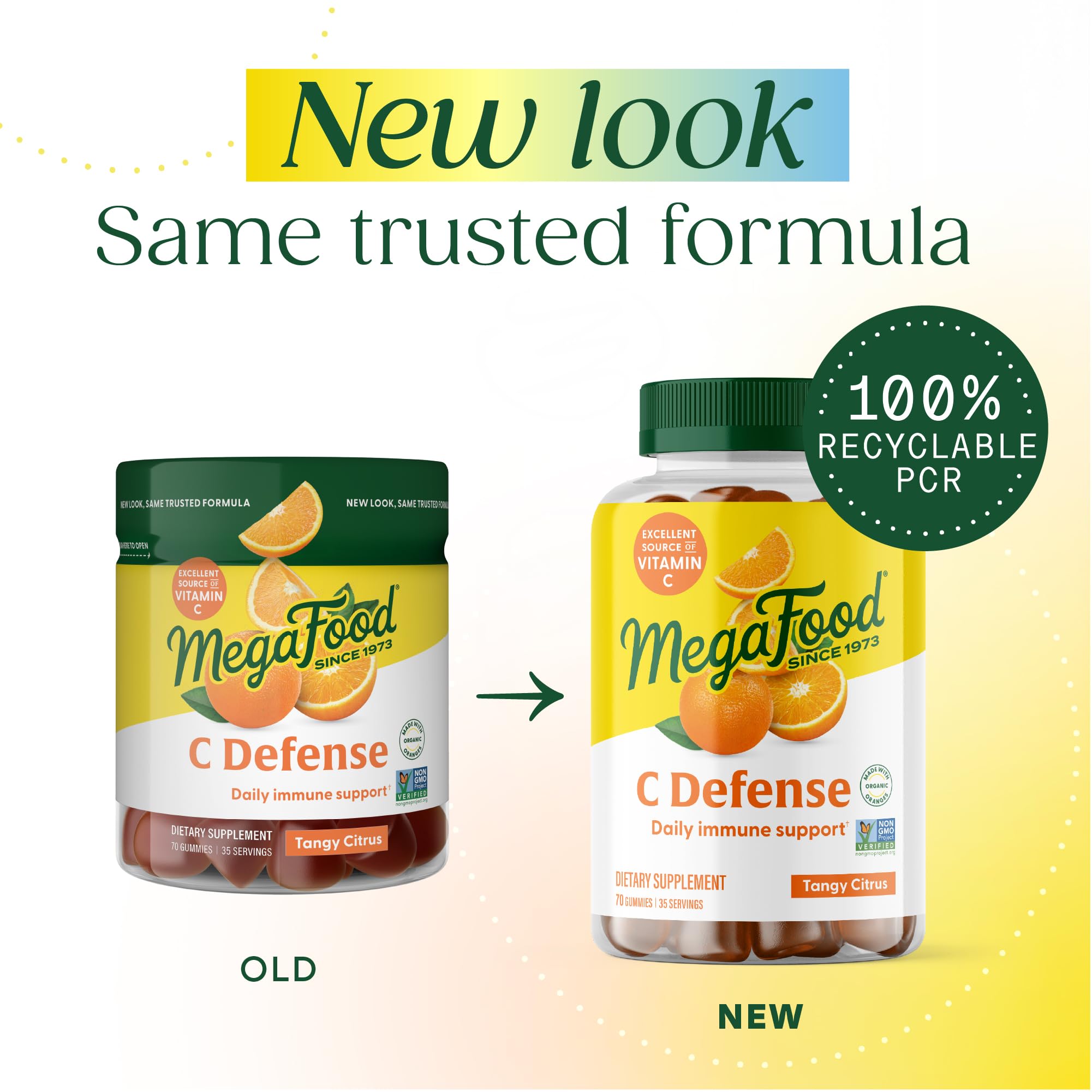 Flacon MegaFood C Defense de 70 gommes, faciles à emporter.