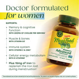 MegaFood Complément Avancé pour Femmes, ingrédients réels comme brocoli et agrumes.