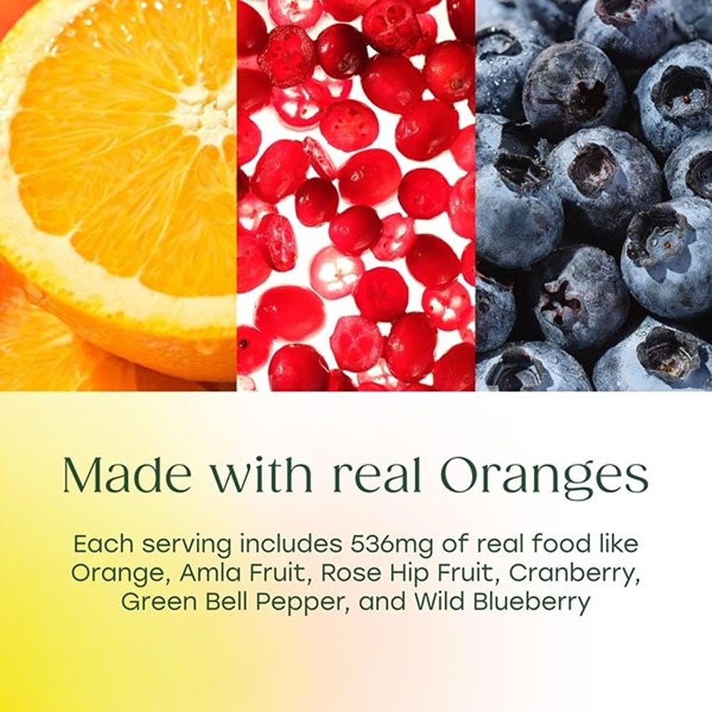 Tablette MegaFood Complex C au goût orange, facile à prendre.