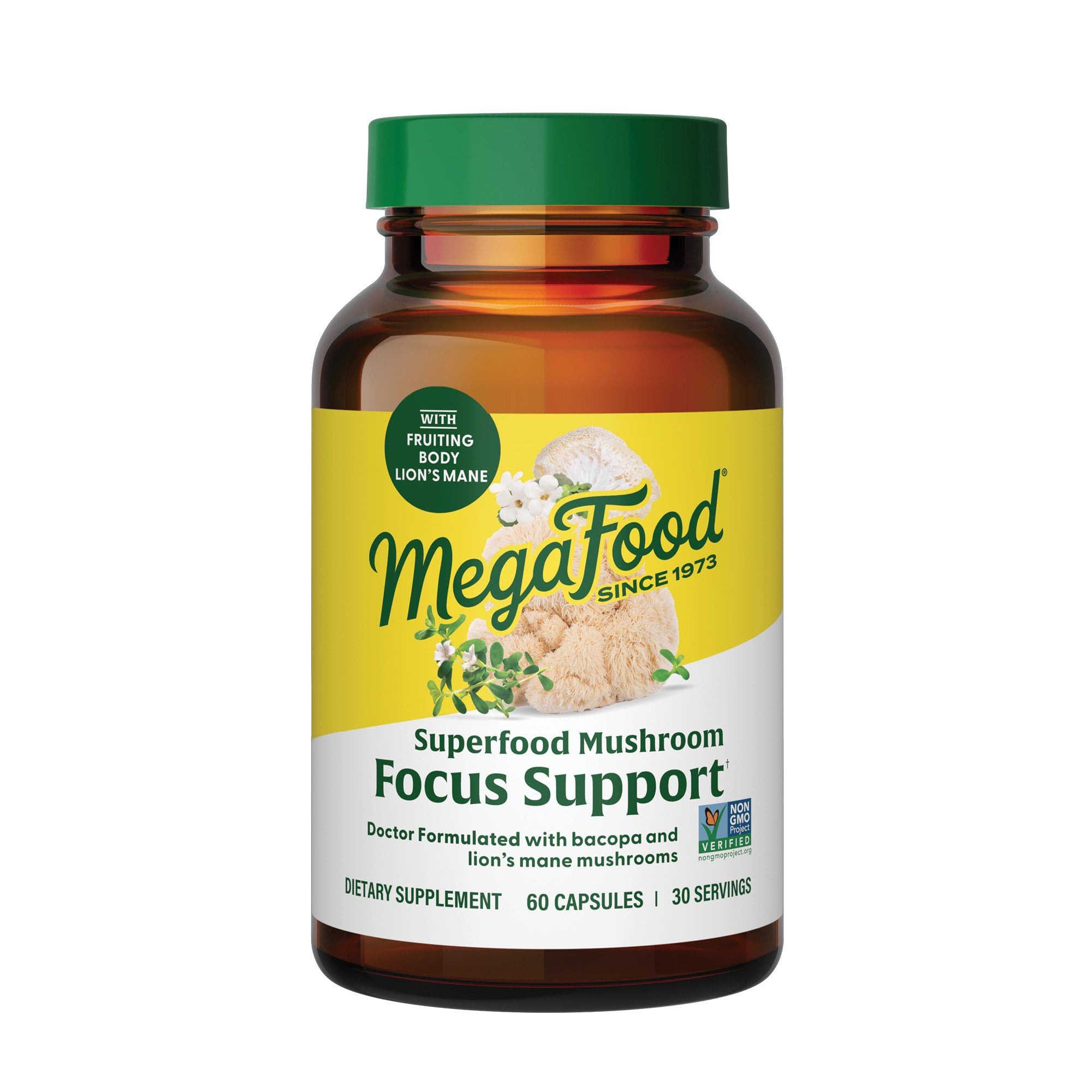 MegaFood crinière de lion en capsules, flacon pratique pour la prise quotidienne.