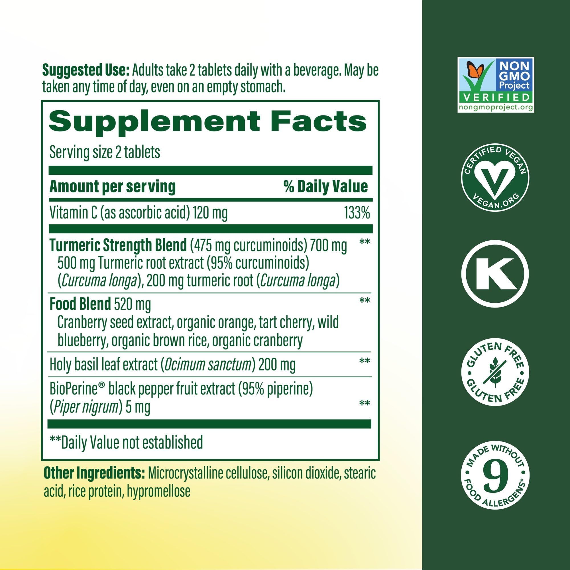 MegaFood Curcuminoïdes Tablettes: dosage élevé pour une utilisation quotidienne.