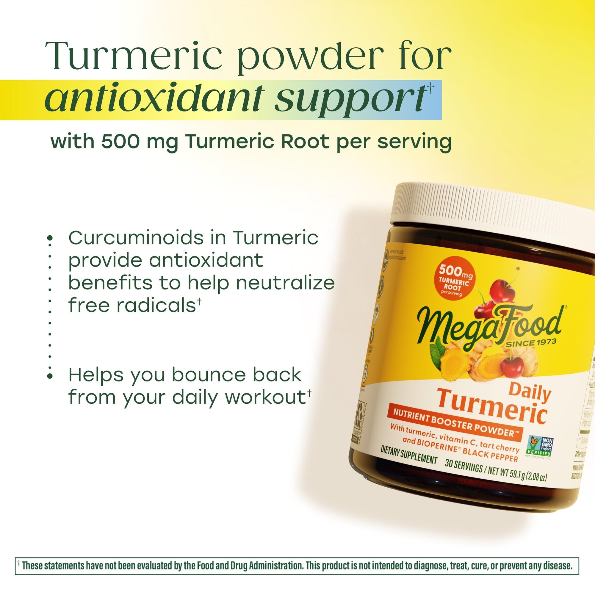 Poudre de Curcuma MegaFood – Parfaite dans une boisson matinale.