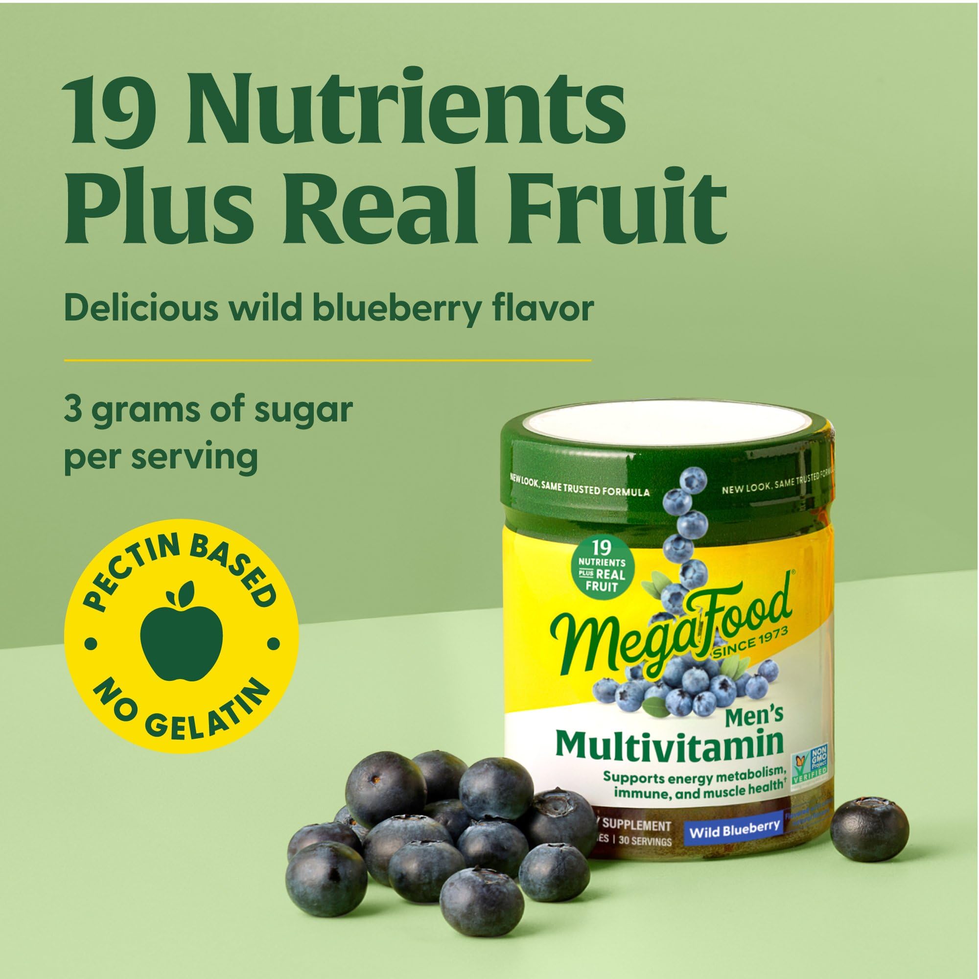 MegaFood Gommes Homme Myrtille Sauvage – Ingrédients naturels et couleur fruitée.