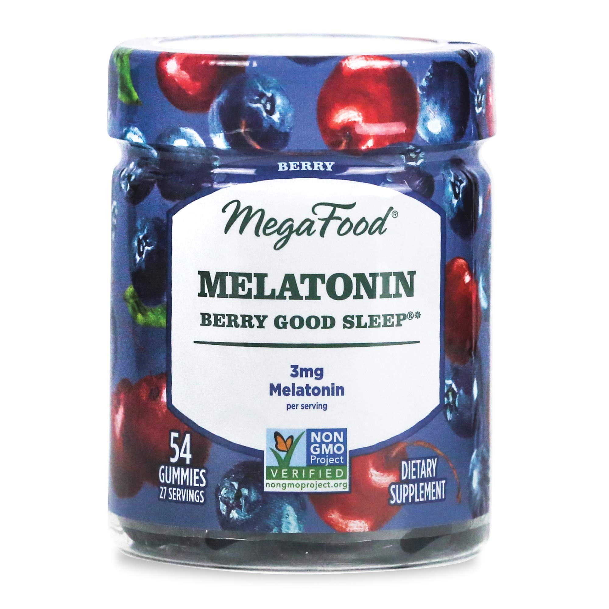 MegaFood Mélatonine avec arôme framboise, boîte attrayante pour la relaxation.