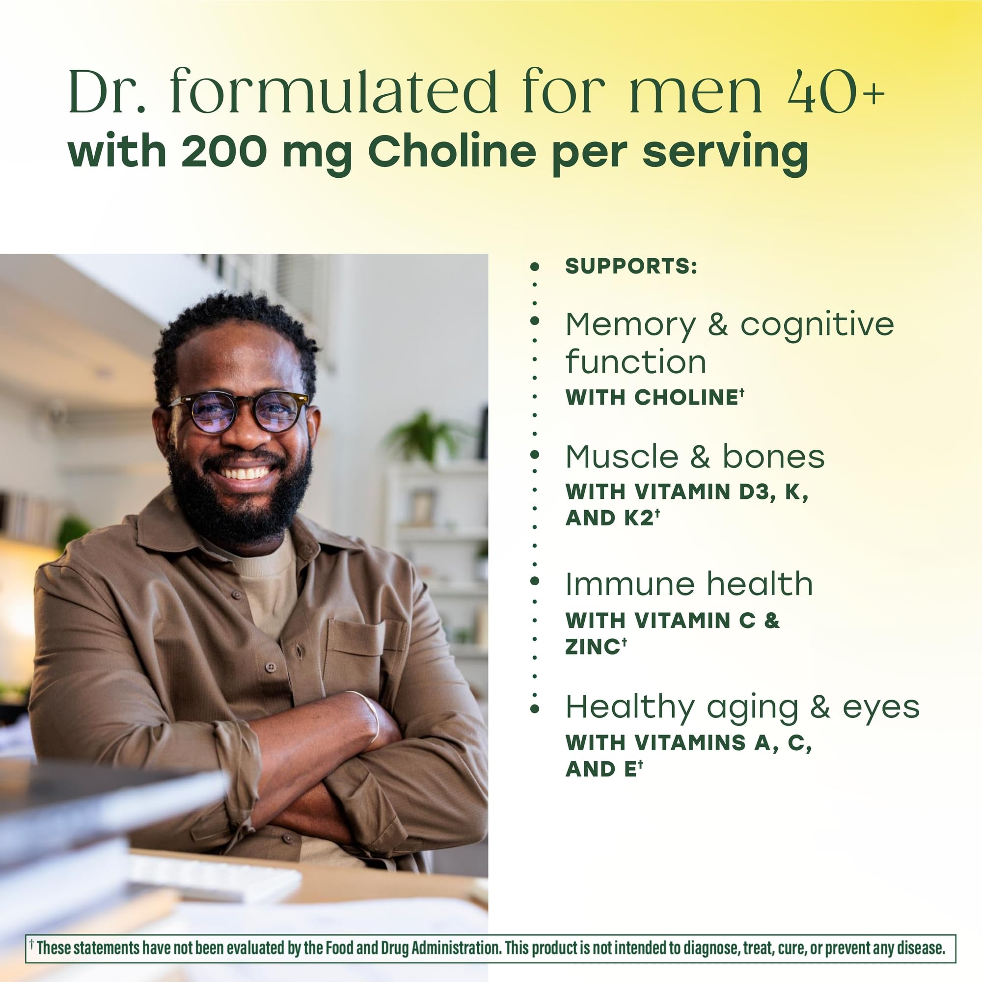 MegaFood Homme 40+ – ingrédients réels comme brocoli et orange pour une nutrition naturelle.