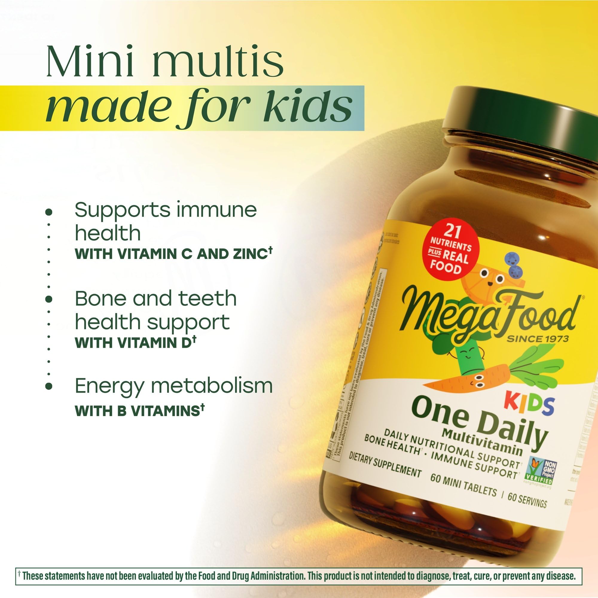 MegaFood Kids Daily Multivitamin – emballage vert et accessoires de dosage