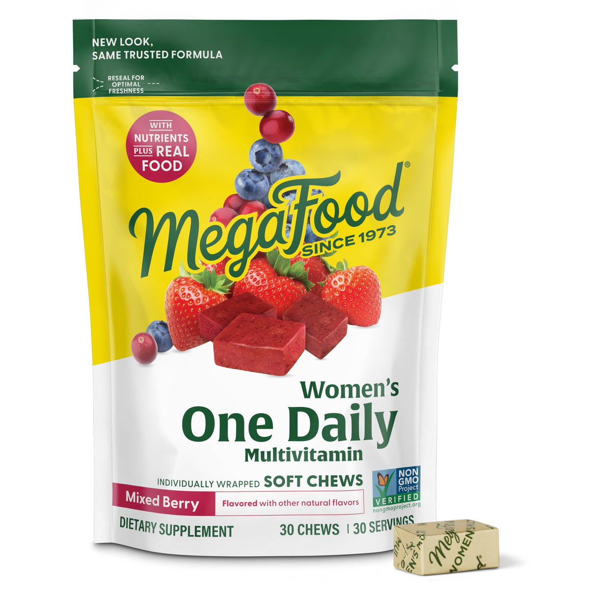 MegaFood Multivitamine Femme, boîte 30 gommes, soutien énergie quotidienne.