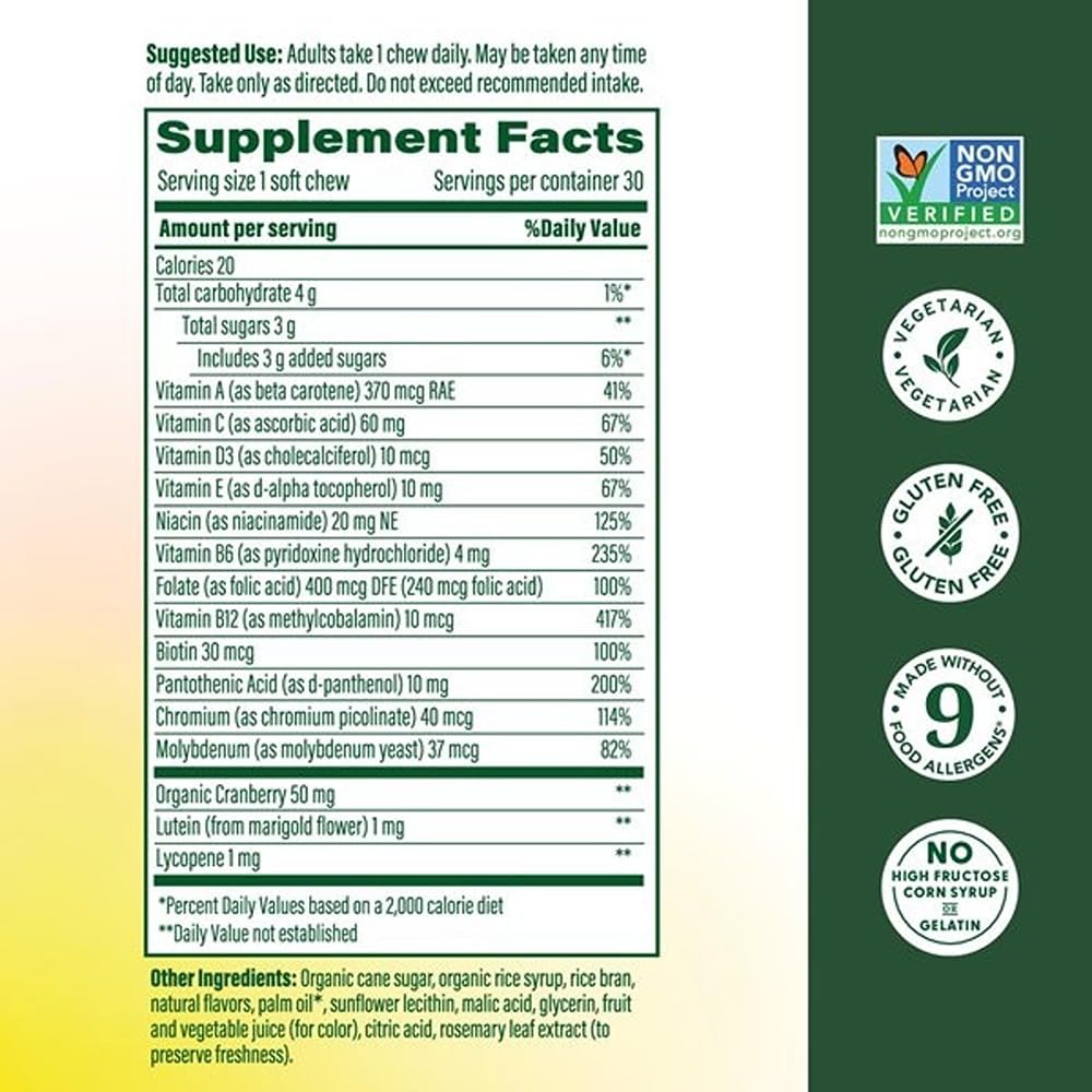 MegaFood Multivitamine Femme, gomme goût baies, vitalité et bien-être.