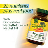 MegaFood Multivitamine Avancée — Etiquette indiquant sans allergènes majeurs et sans OGM.