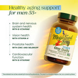 MegaFood Multivitamine Homme55+ – Étiquette claire facilitant le suivi des ingrédients et des valeurs nutritionnelles.