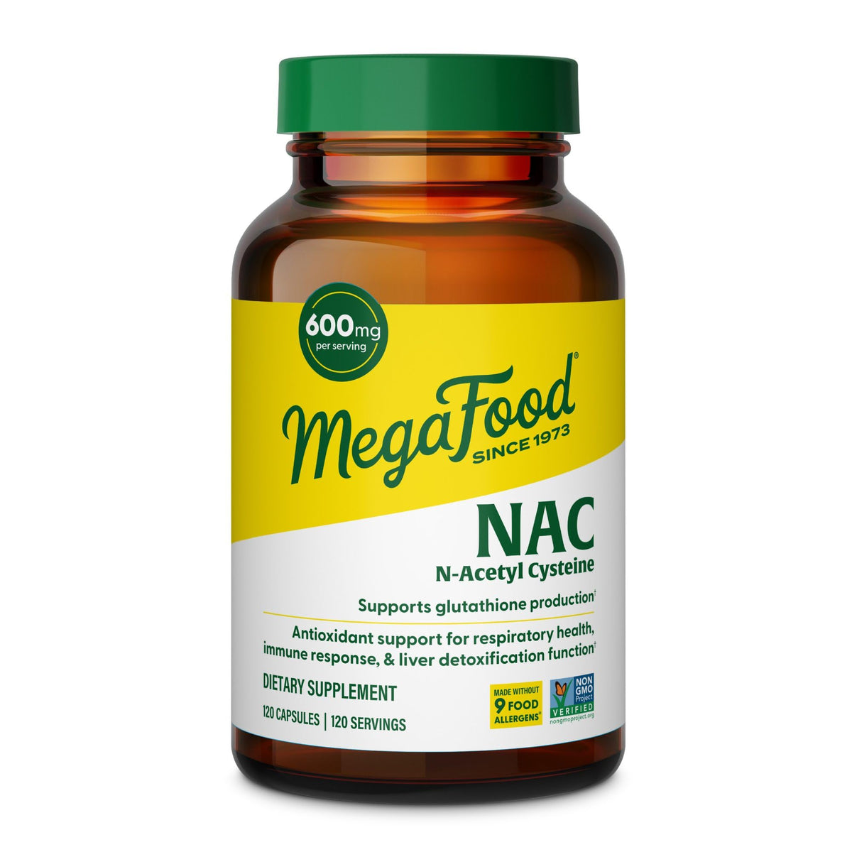 MegaFood NAC – bouteille 120 capsules montrant le packaging et la marque