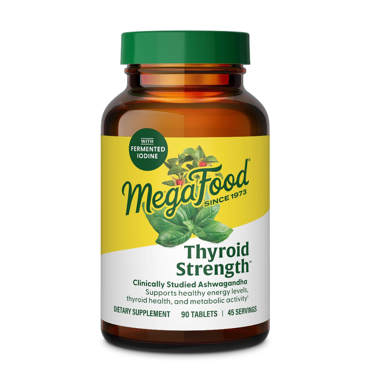 MegaFood Thyroid Strength: bouteille de capsules, soutien potentiel à l’énergie quotidienne.