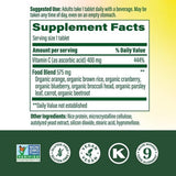 Tablettes MegaFood Ultra C 400 mg prêtes dans un verre d'eau.