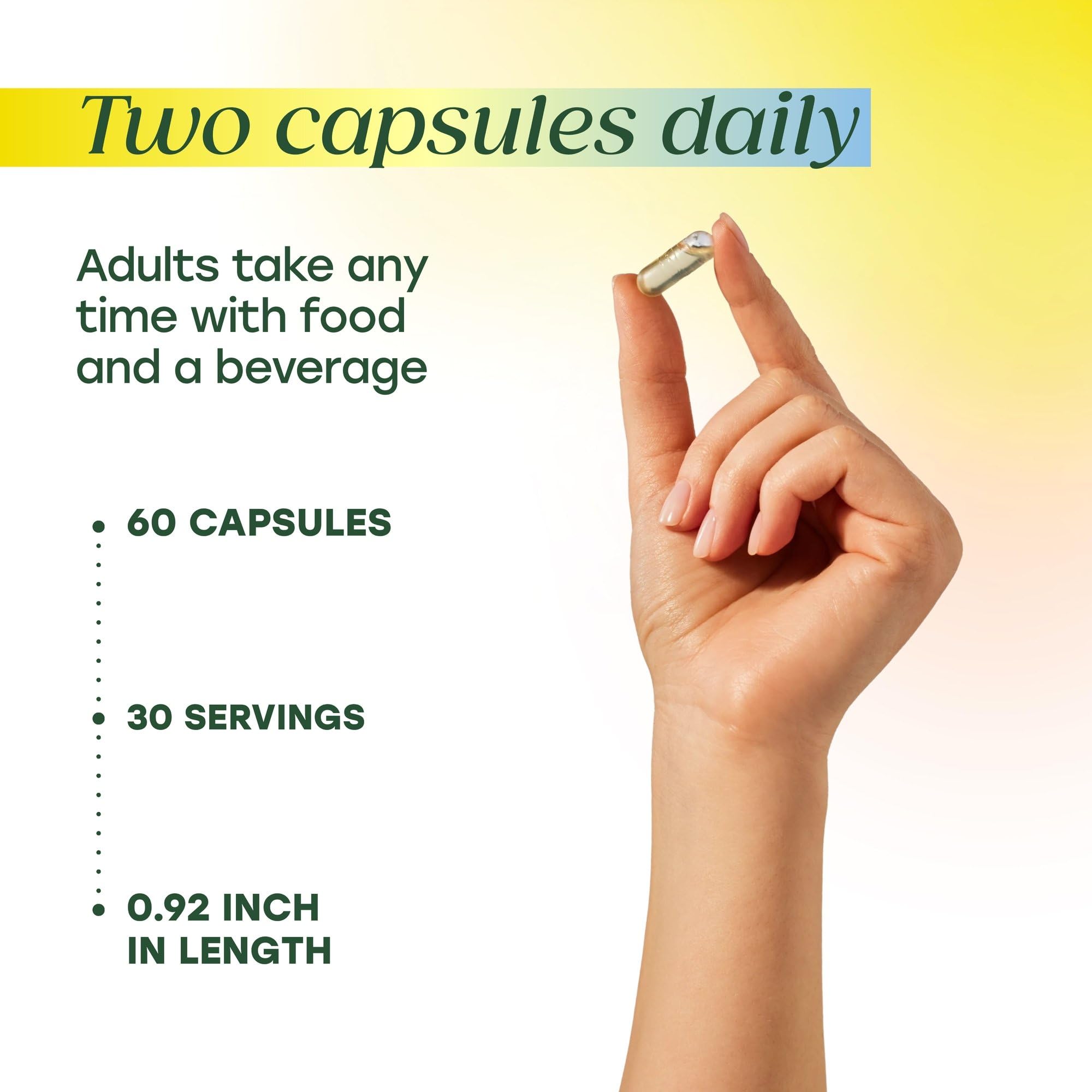Deux capsules quotidiennes avec repas et boisson MegaFood.