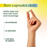 Deux capsules quotidiennes avec repas et boisson MegaFood.