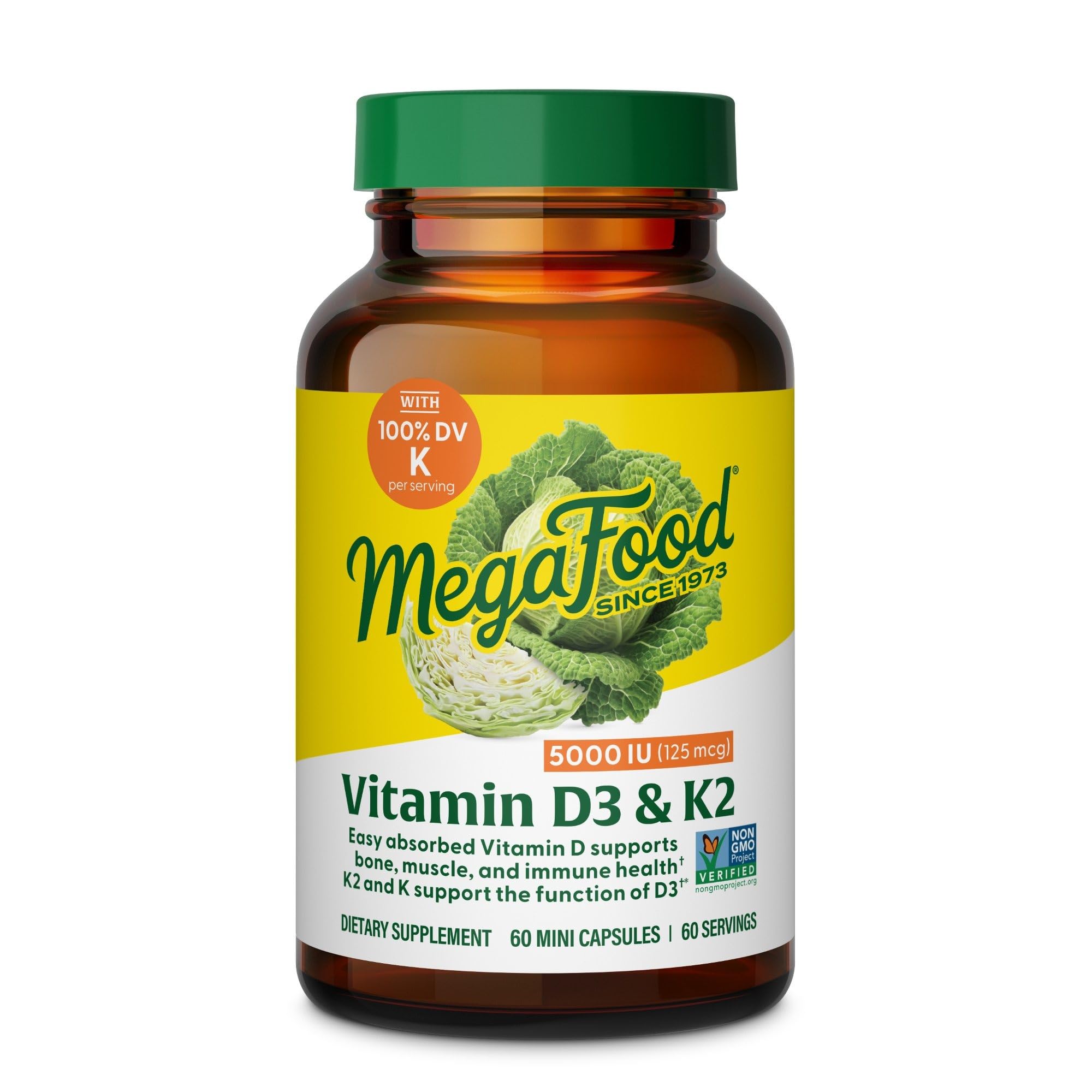 MegaFood Vitamin D3 5000UI – flacon de 60 mini-capsules pour usage quotidien