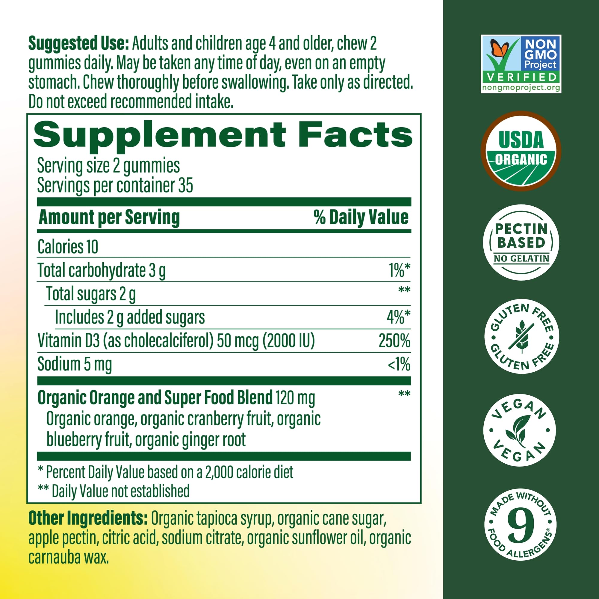 MegaFood Vitamine D3 Gummies boîte 70 gommes: pratique pour 35 portions.