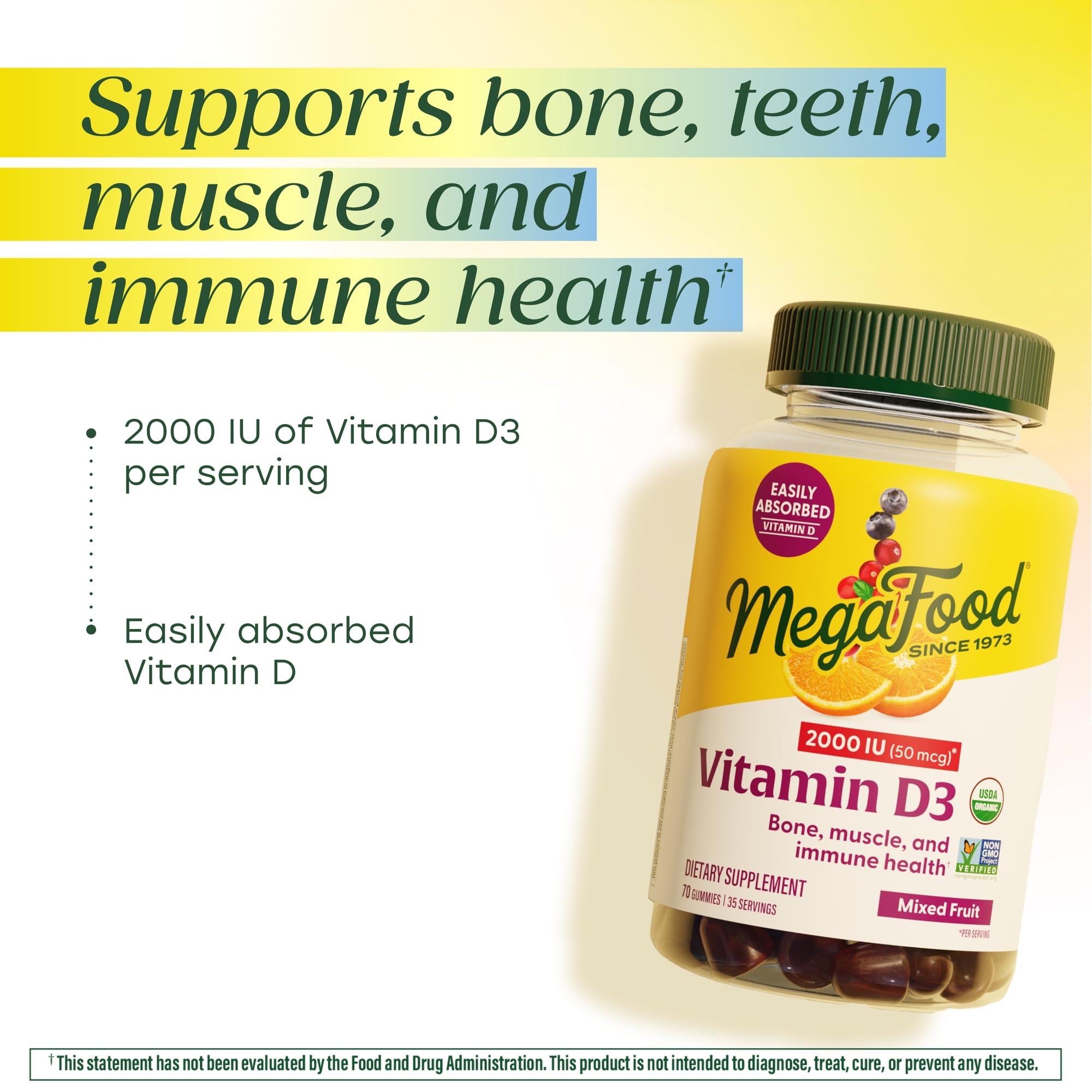 MegaFood Vitamine D3 Gummies prise végétarienne et sans gluten.