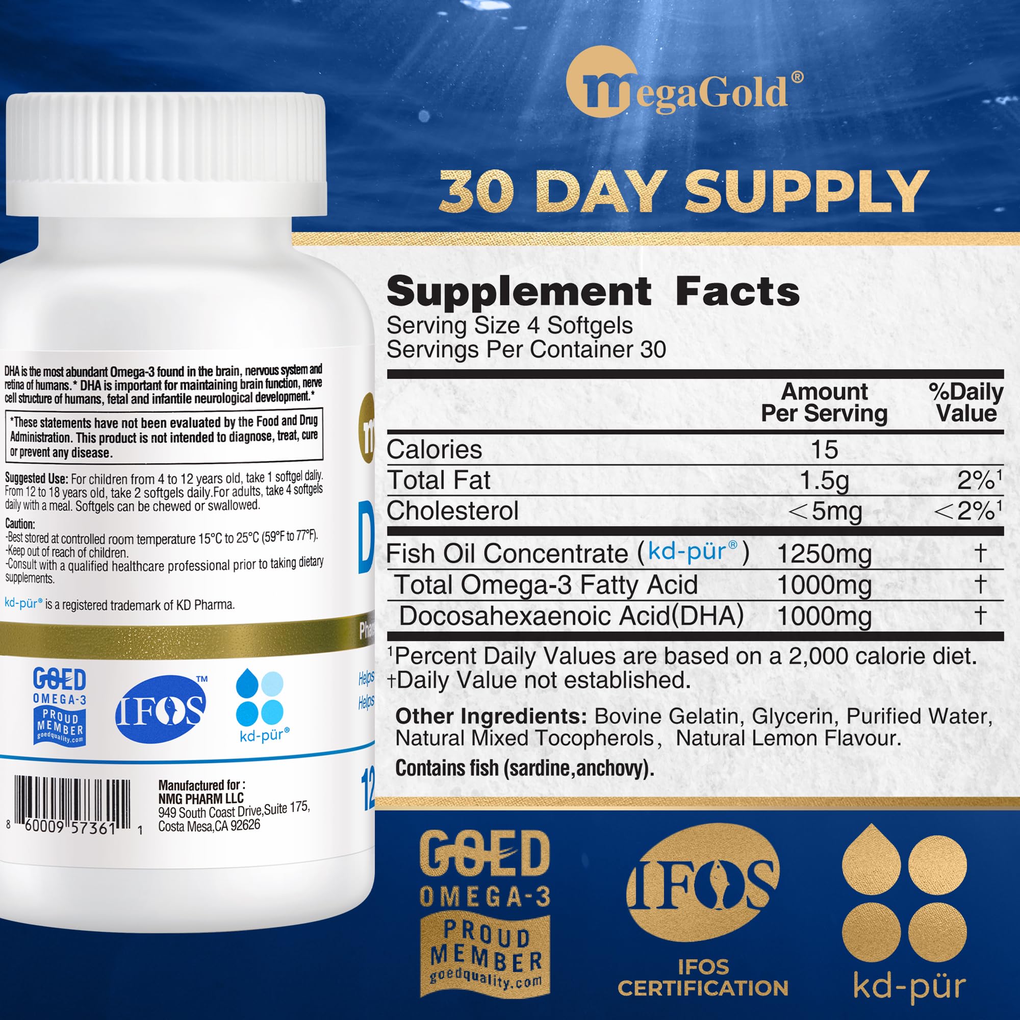 MegaGold DHA1000: gout citron agréable pour une prise quotidienne.