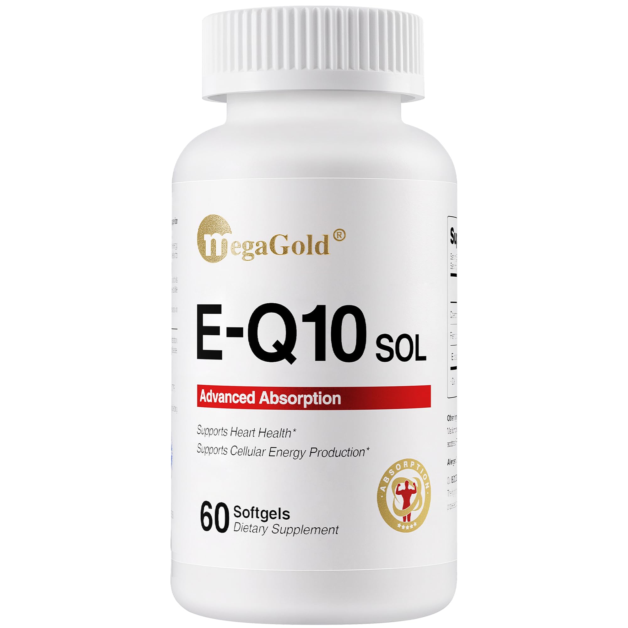 Megagold E-Q10 Sol – bouteille facile à saisir et gélules prêtes à consommer.