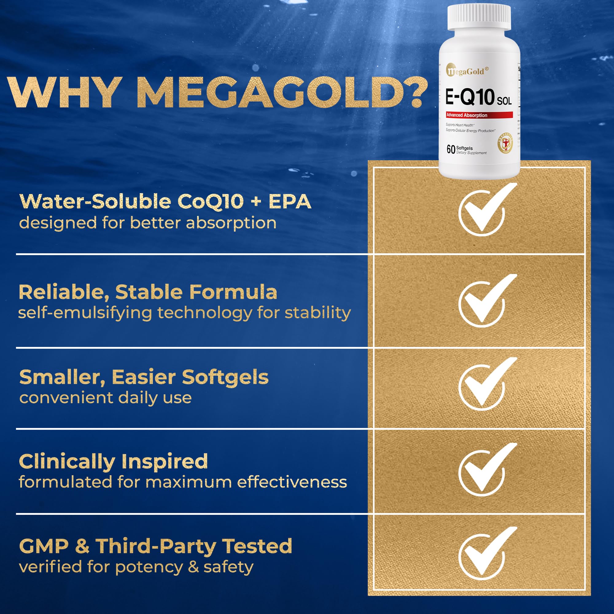 Megagold E-Q10 Sol – utilisation quotidienne recommandée avec repas.