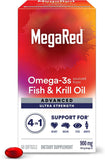 Megared Advanced 4-en-1 : bouteille d'huile poisson et krill soutient la santé cardiaque et la mobilité.