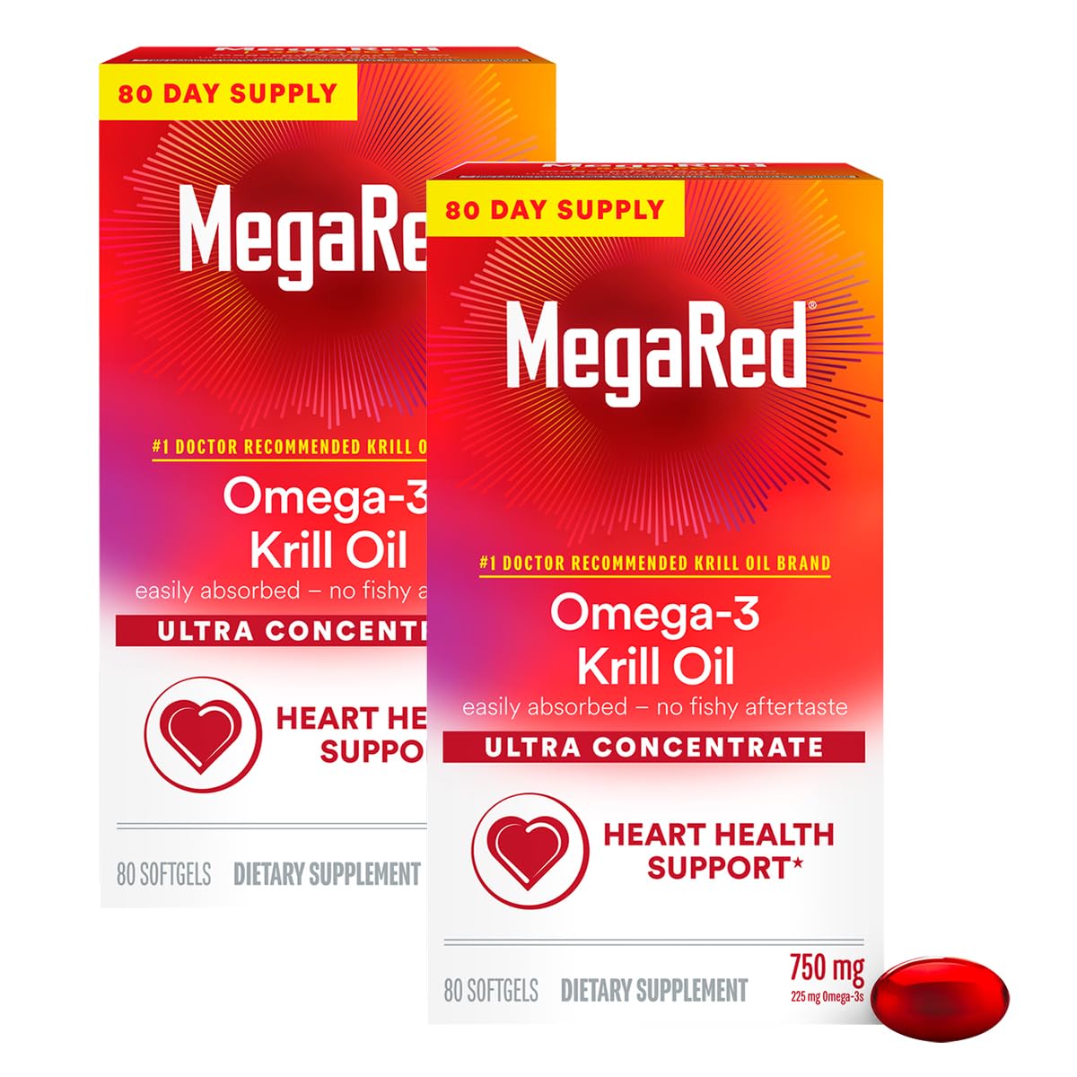 MegaRed gélules krill en bouteille, apport quotidien en oméga-3.