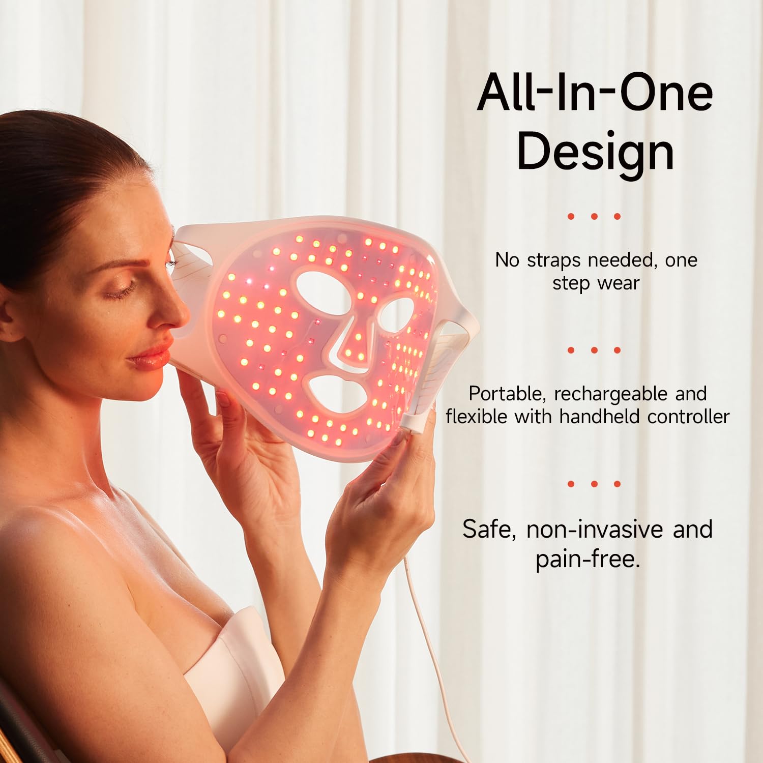 MEGELIN Masque LED rouge visage application-domicile: utilisation simple et pratique chez soi.