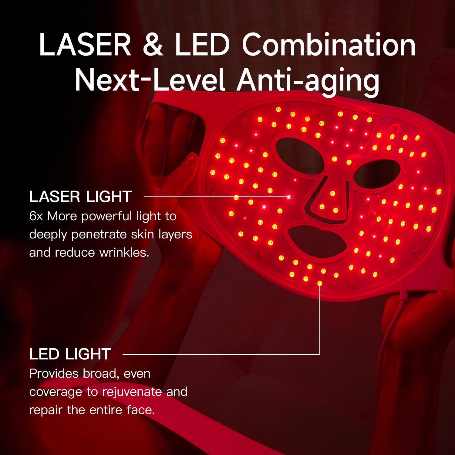 MEGELIN Masque LED rouge visage longueurs-dondes: peut soutenir un teint éclatant en routine.