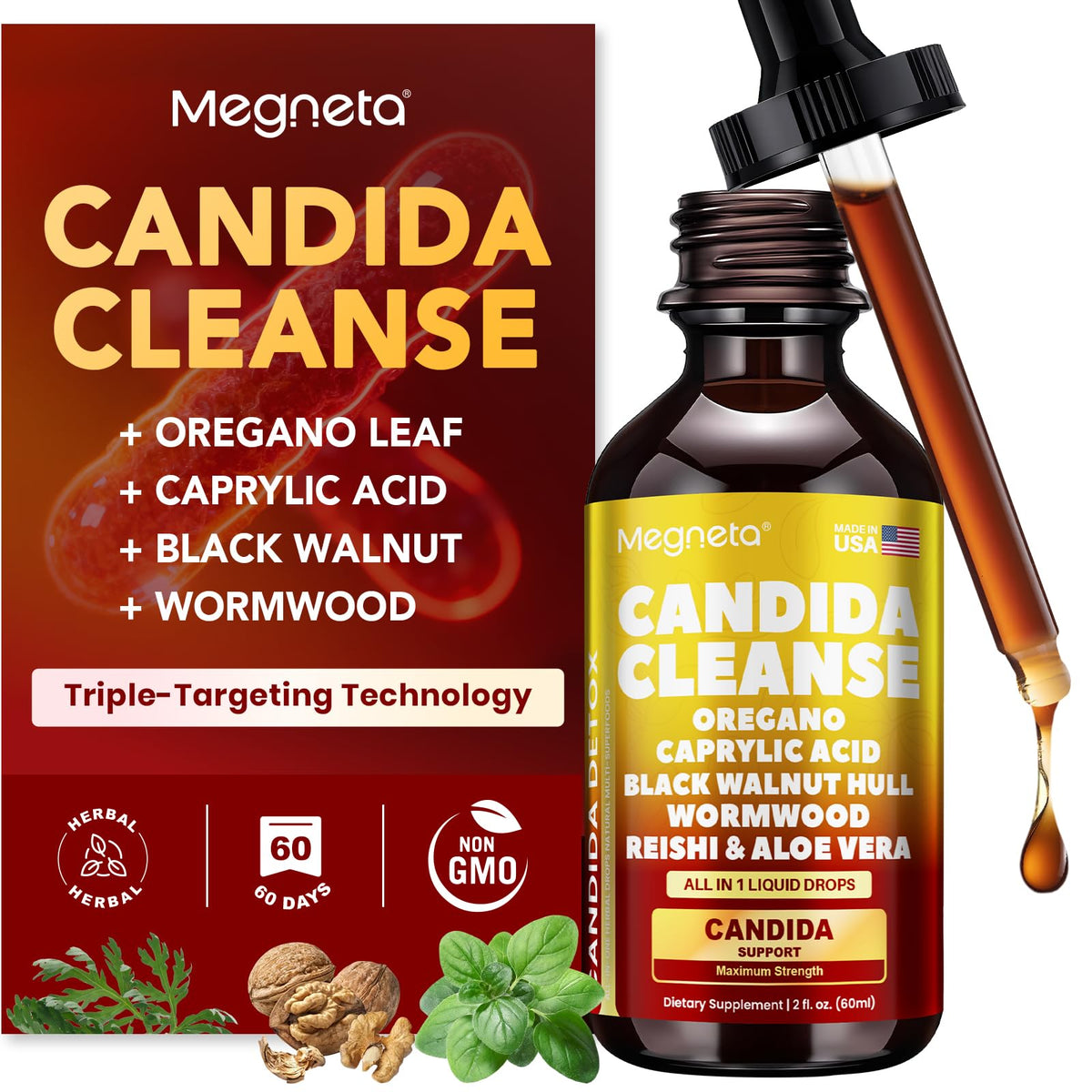 MEGNETA Candida Cleanse – bouteille: soutien digestif potentiel au quotidien.