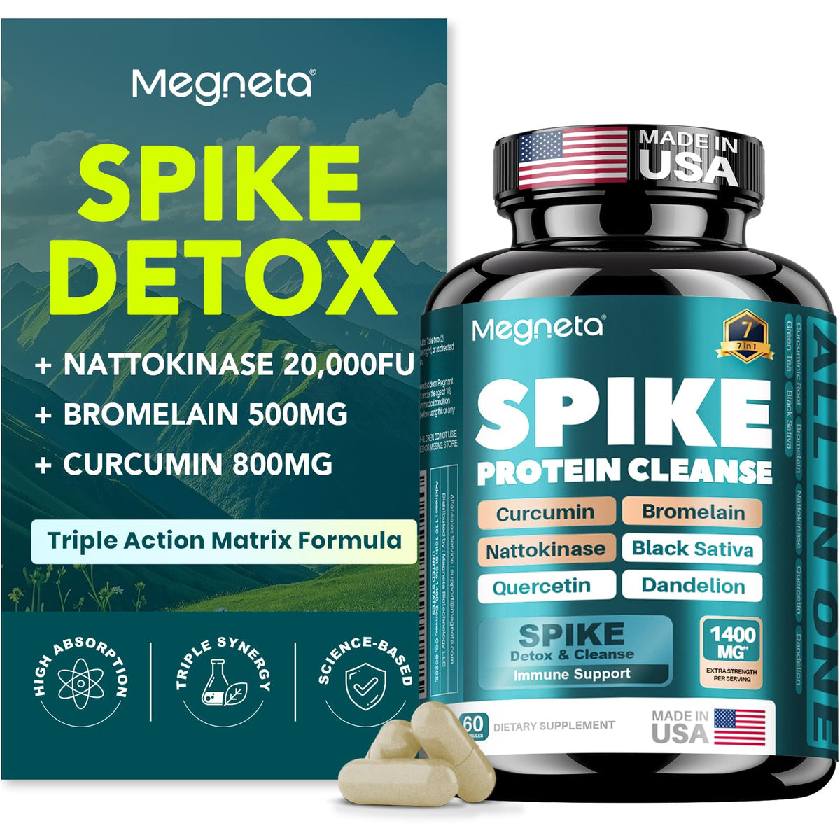 MEGNETA Détox Spike bouteille ensemble, prête pour une routine matinale.