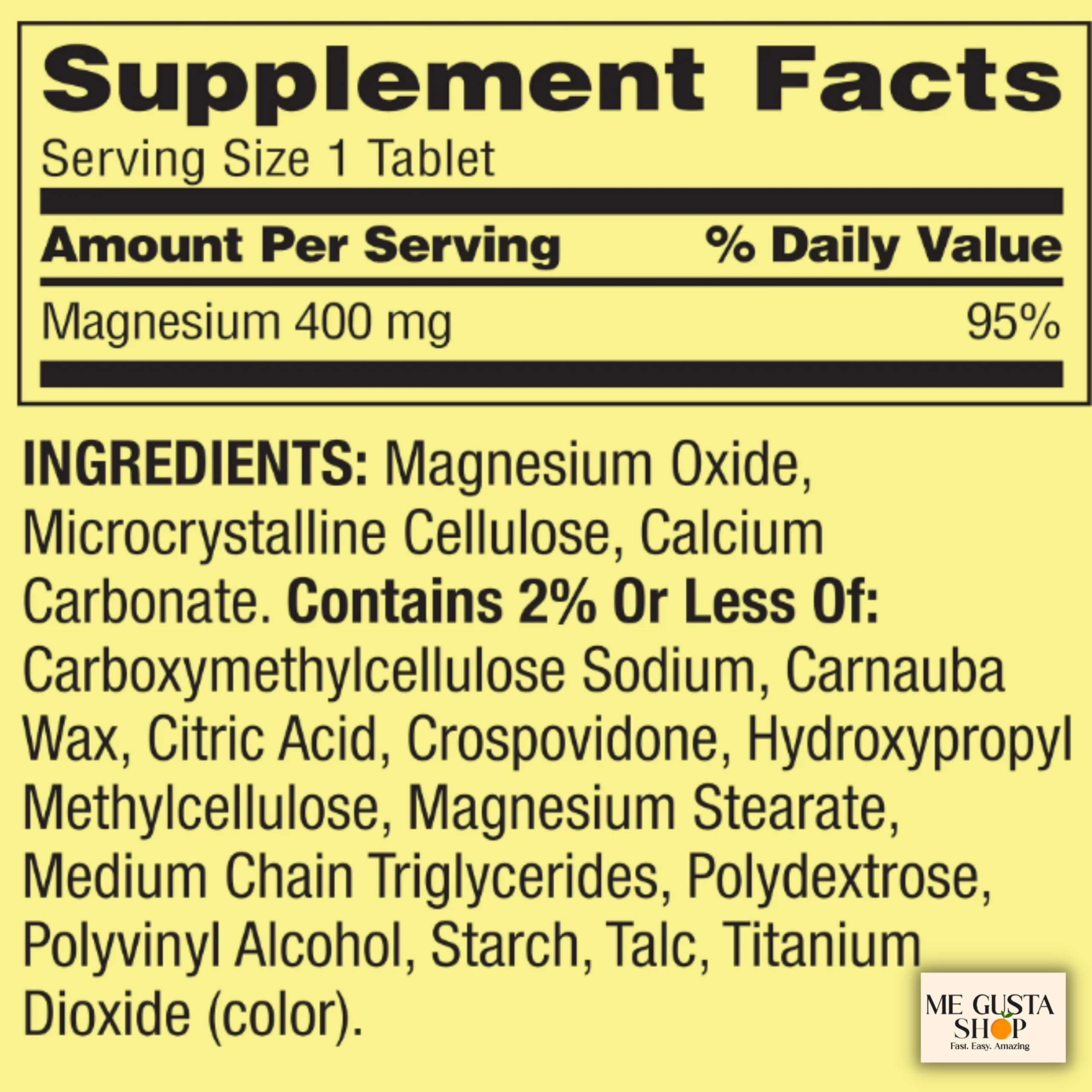 ME GUSTA SHOP Spring Valley Magnésium 400 mg – comprimés faciles à avaler