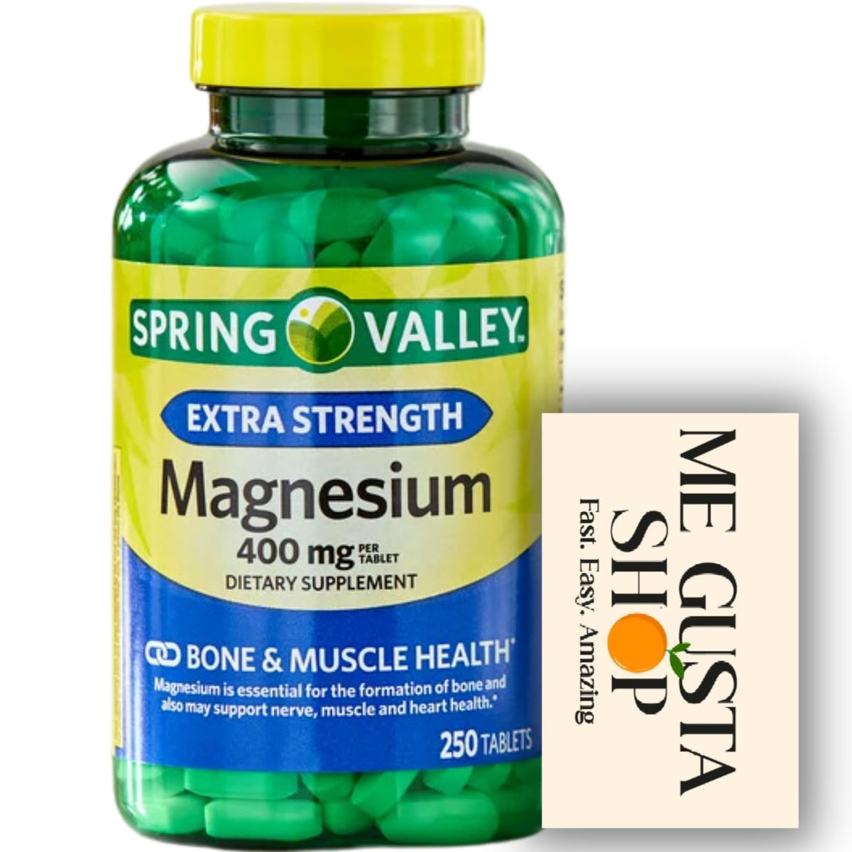 ME GUSTA SHOP Spring Valley Magnésium 400 mg – bouteille pratique pour quotidien