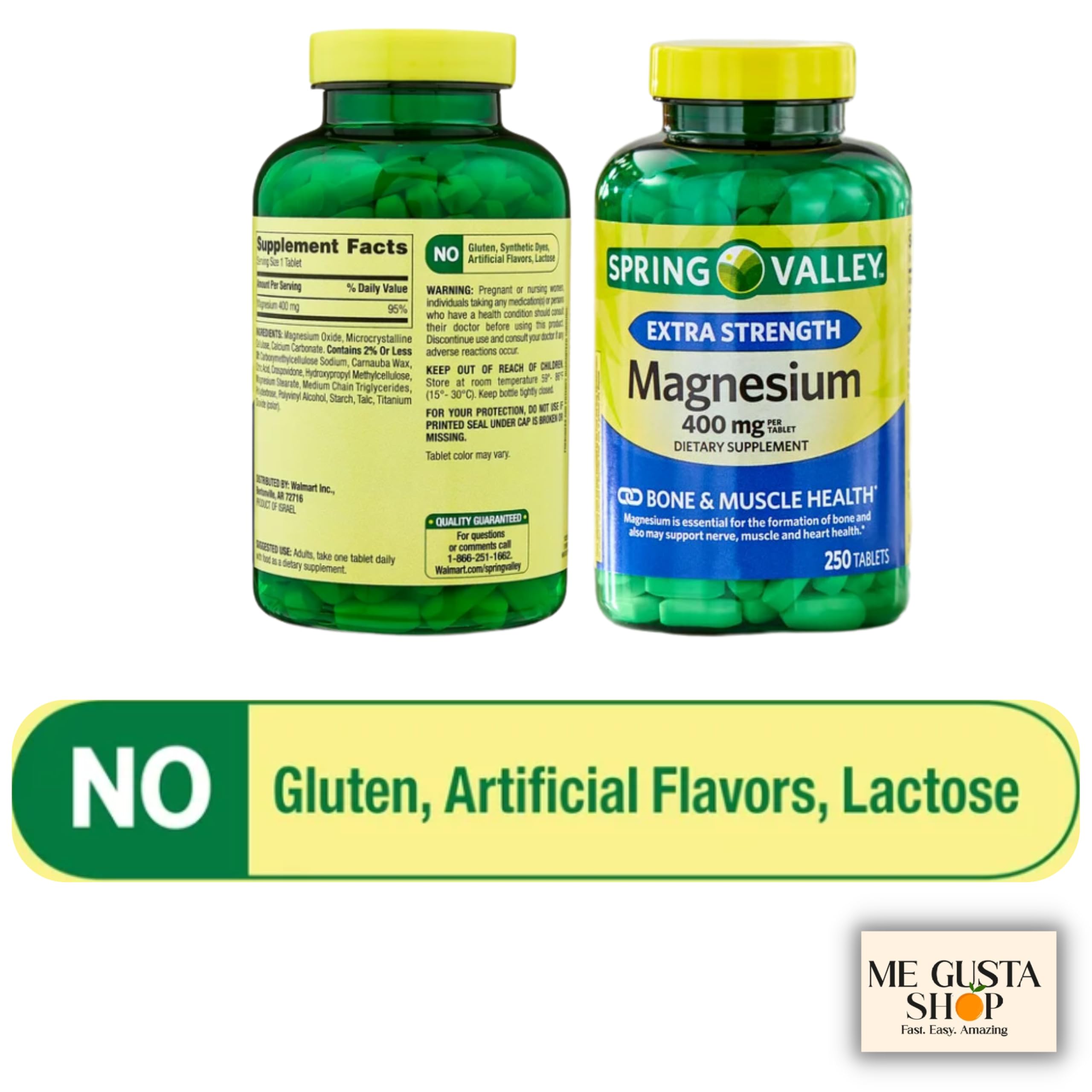 ME GUSTA SHOP Spring Valley Magnésium 400 mg – format 250 comprimés