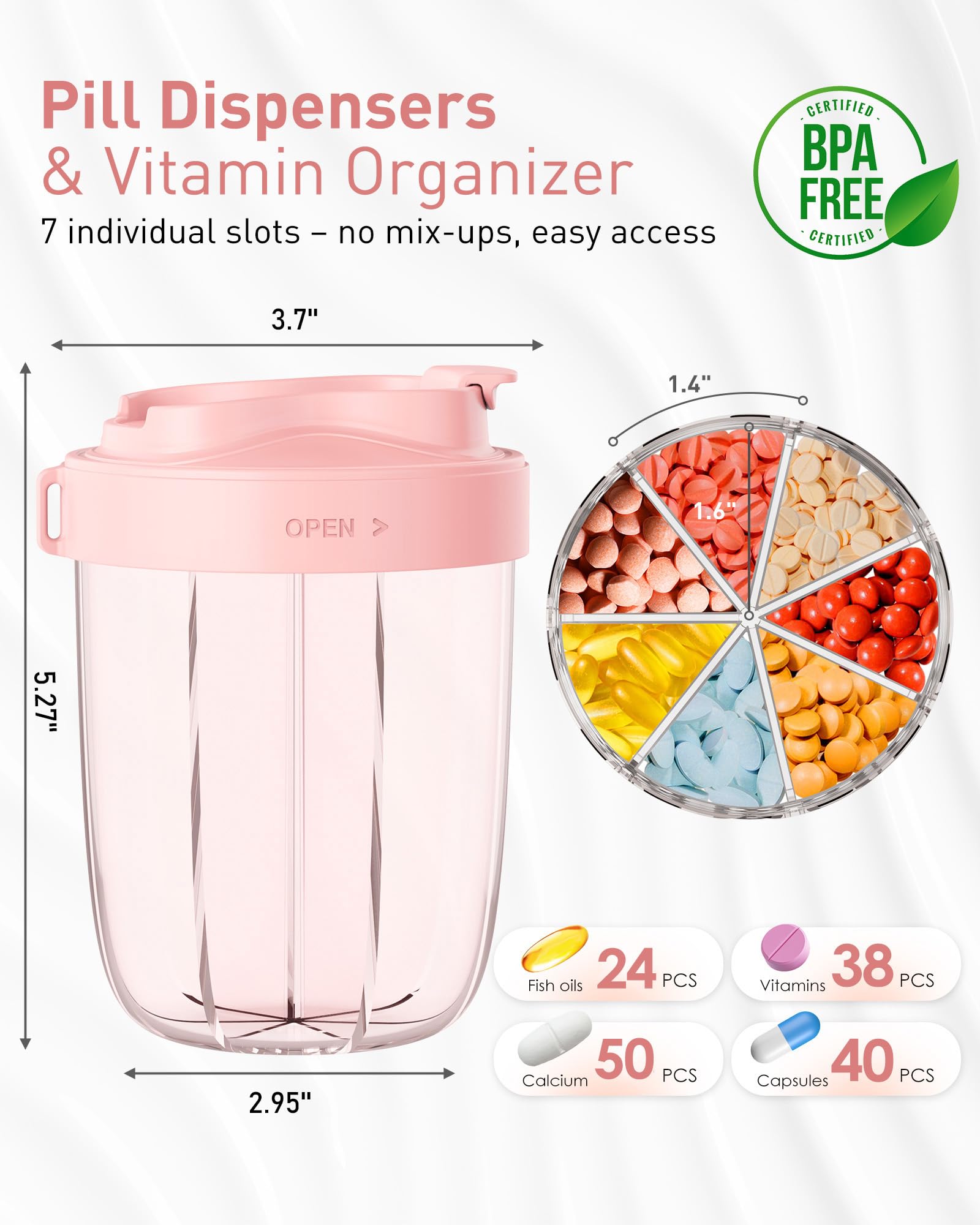 MEI NIAN boîte-pilules couvercle anti-mélange rose évite les confusions.